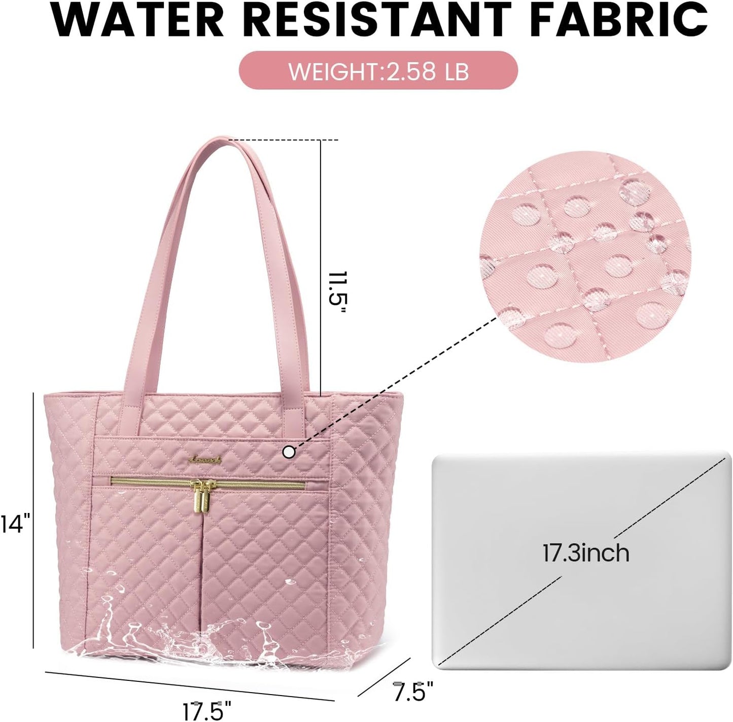 LOVEVOOK Laptop Bag for Women 17 inch,Diamond Quilted Work Tote Bags Womens Laptop Tote Bag Computer Shoulder Bags,Stylish Travel Tote Bags Laptop Purse Briefcase Handbag with Clutch Purse,Off-white