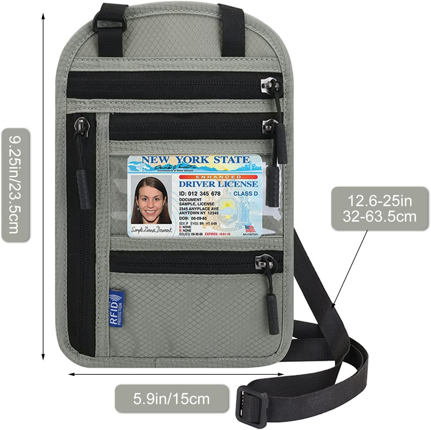 Surblue RFID Blocking Neck Wallet Travel Passport Holder Neck Pouch Vaccination Card Holder for