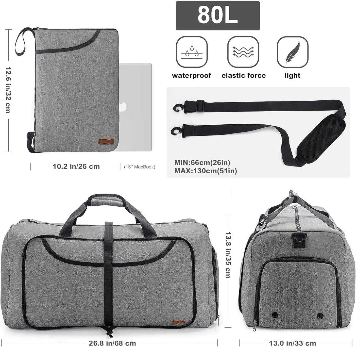 80L Duffle Bag for Travel, Large Foldable Waterproof Travel Duffel Bags Weekender Overnight Bag for
