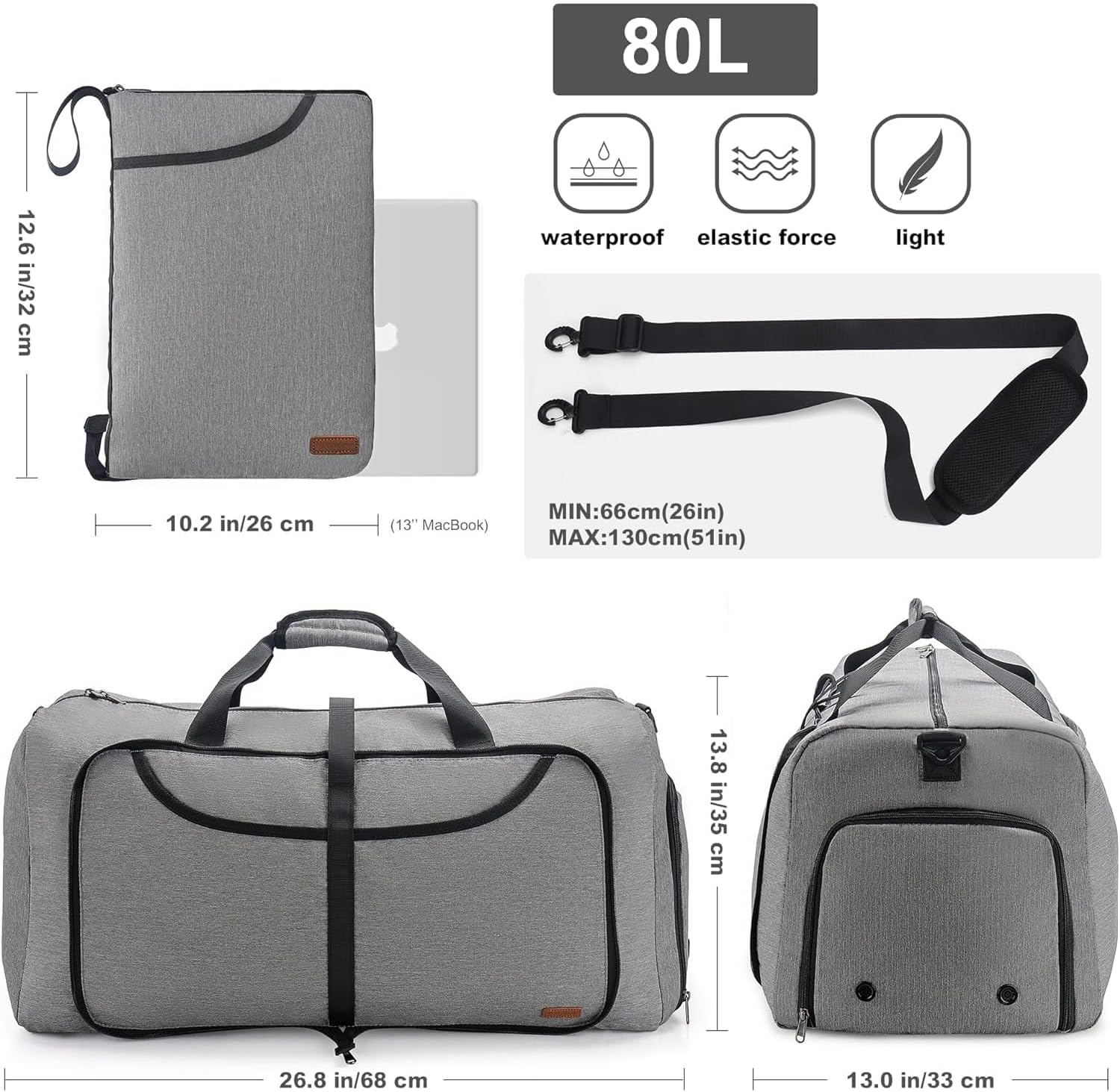 80L Duffle Bag for Travel, Large Foldable Waterproof Travel Duffel Bags Weekender Overnight Bag for