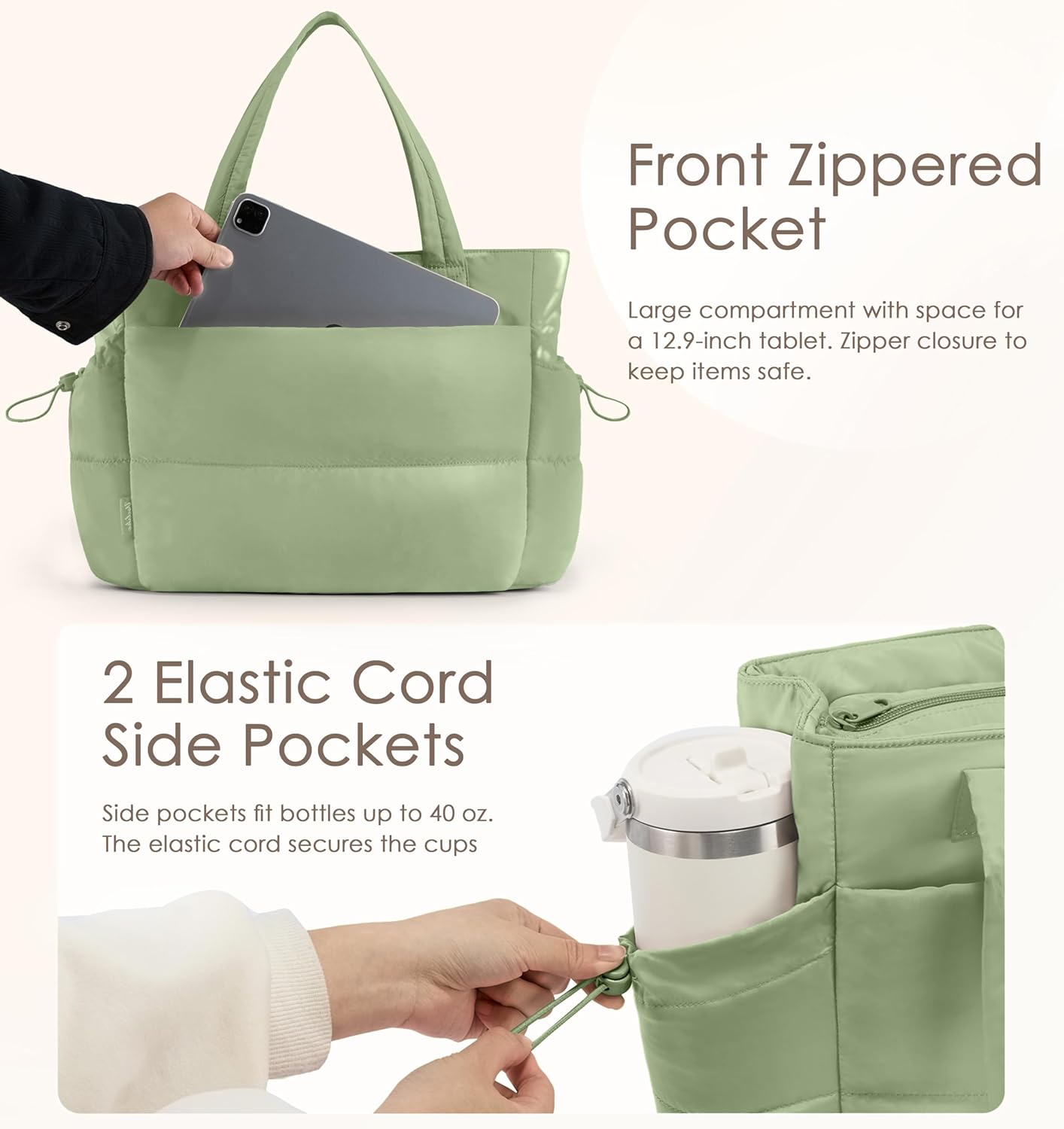 Tote Bag for Women Puffy Work Bags for Women with Zipper Lightweight Quilted Puffer Tote Bag for Travel, Teacher, Nurse