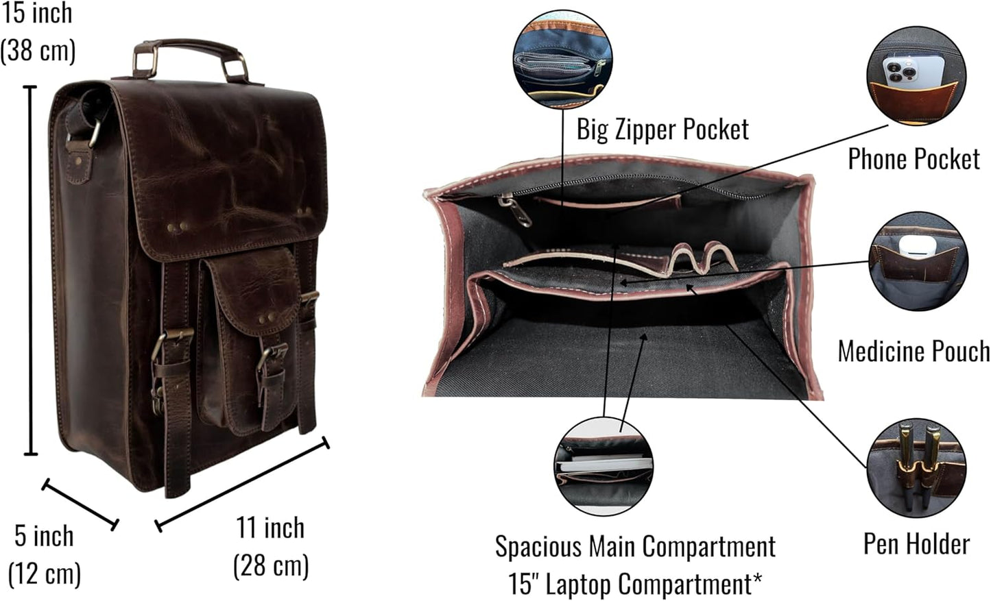 jaald Genuine Leather Messenger Bag Vintage Laptop Crossbody Bag Satchel Man Purse Shoulder Bag for man woman office bag