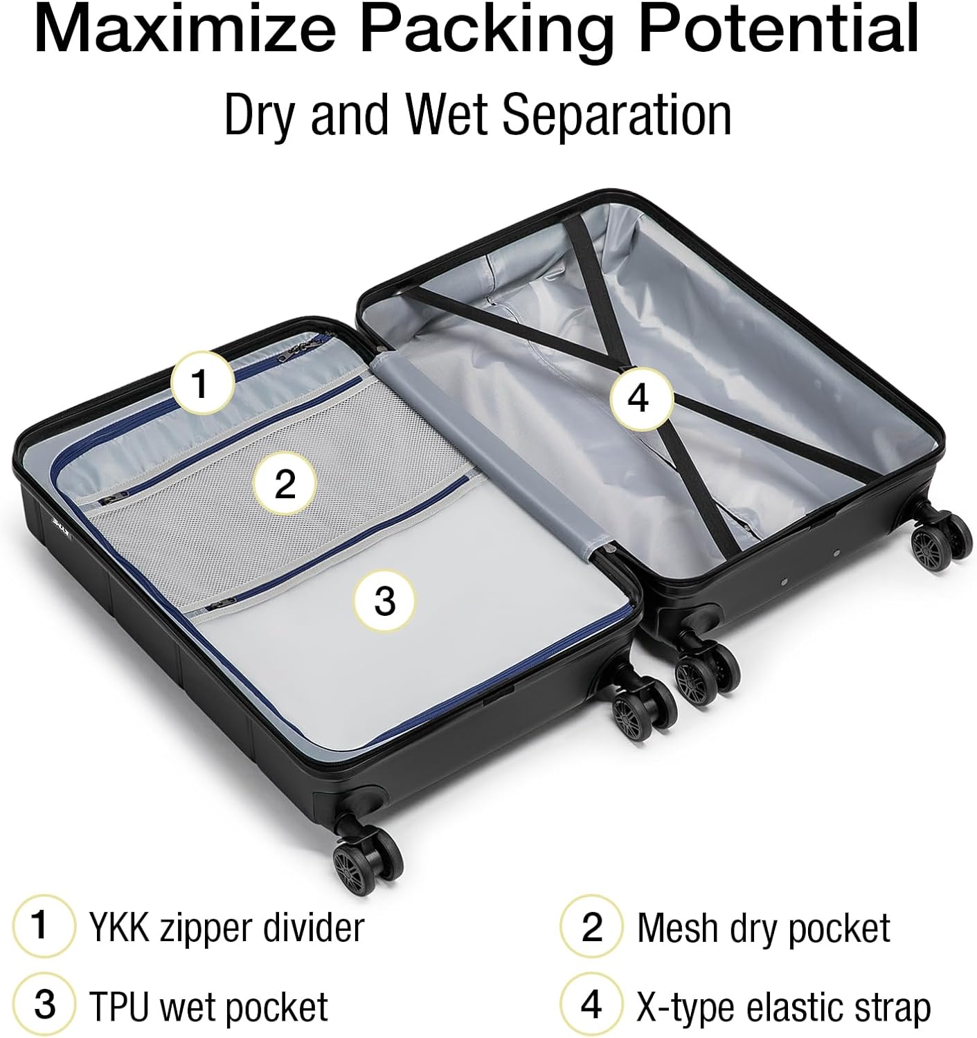 KYME 26 Inch Luggage TSA Approved Hard Shell Suitcases with Spinner Wheels Durable Medium Travel Checked Luggage with Cup Holder for Women Men Black