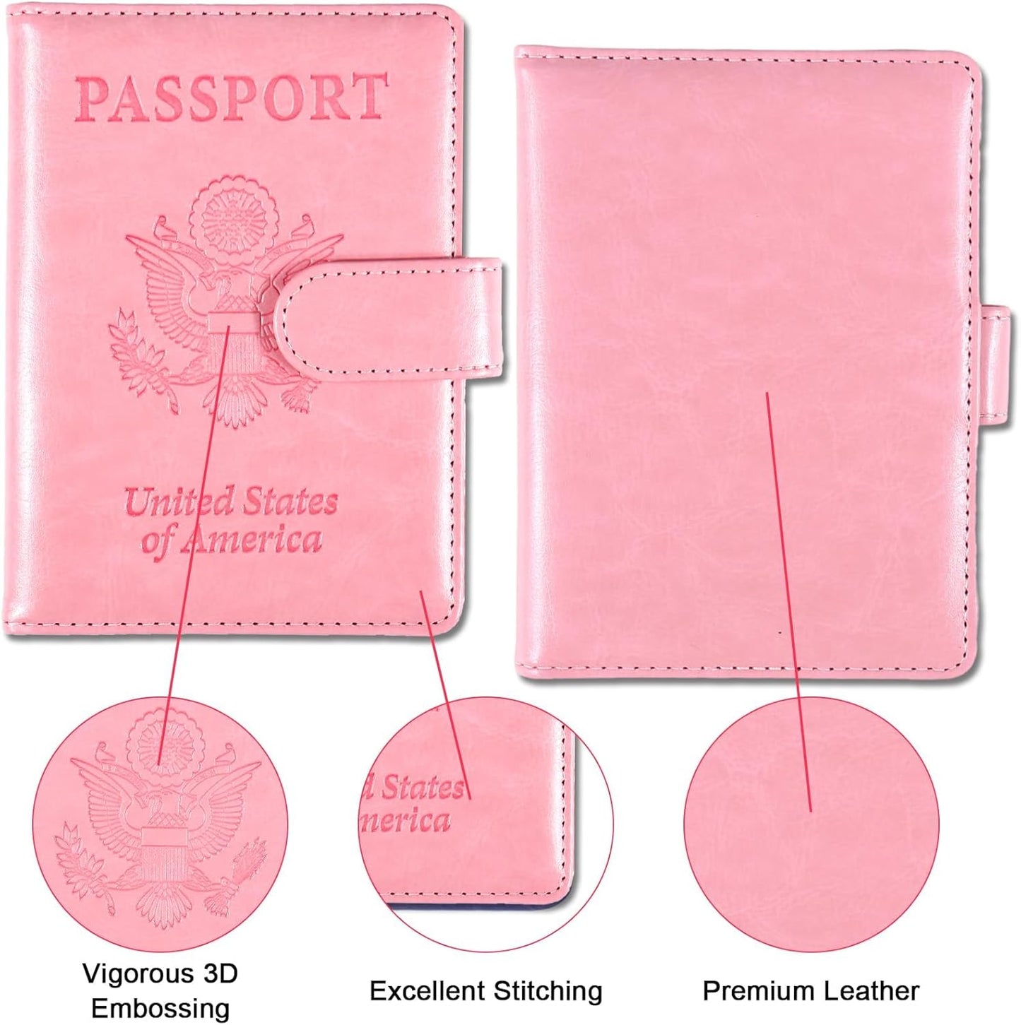 Sizobi Passport Holder for Travel, RFID Passport Cover Wallet for Women Men, Leather Passport Book Card Holder Case for International Travel Must Haves Accessories, Cruise Ship Essentials Gifts, Pink