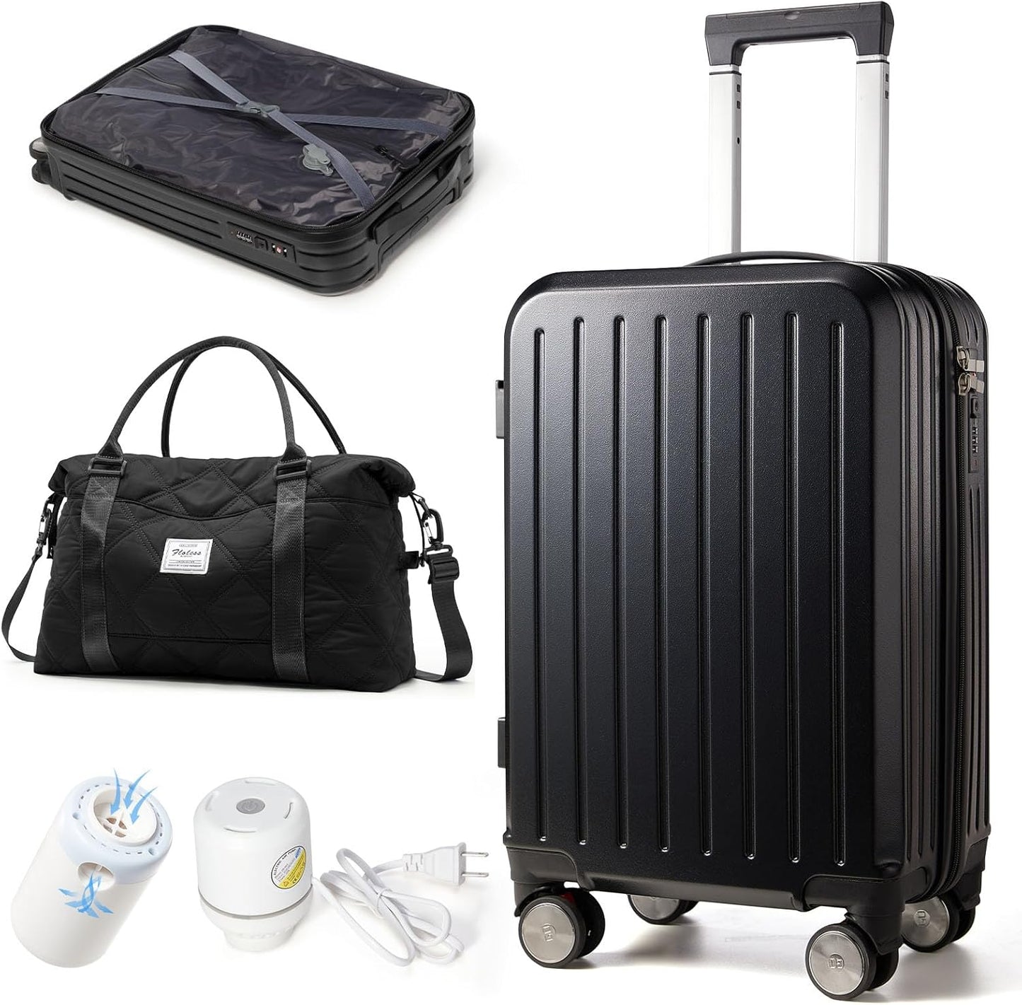 Vacuum Suitcase Carry On Luggage with Vacuum Compression,Airline Approved 20 inch Travel Luggage with Spinner Wheels, TSA Lock,Travel Bag,Air Pump