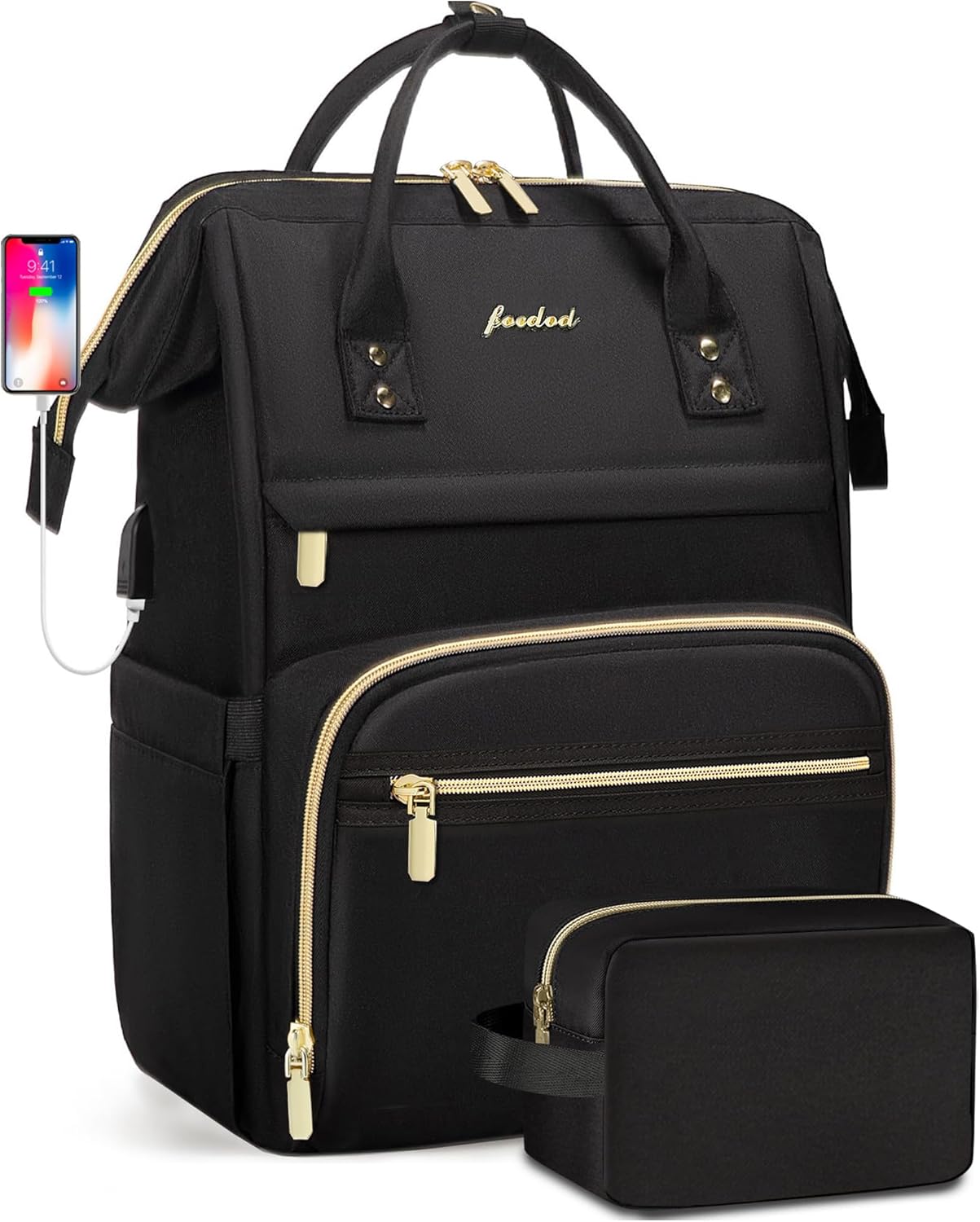 Backpack for Women 15.6 Inch Laptop Backpack Work Business Backpacks Purse Waterproof Computer College Backpacks Nurse Bag Backbag 2 Sets Casual Daypack for Travel Black