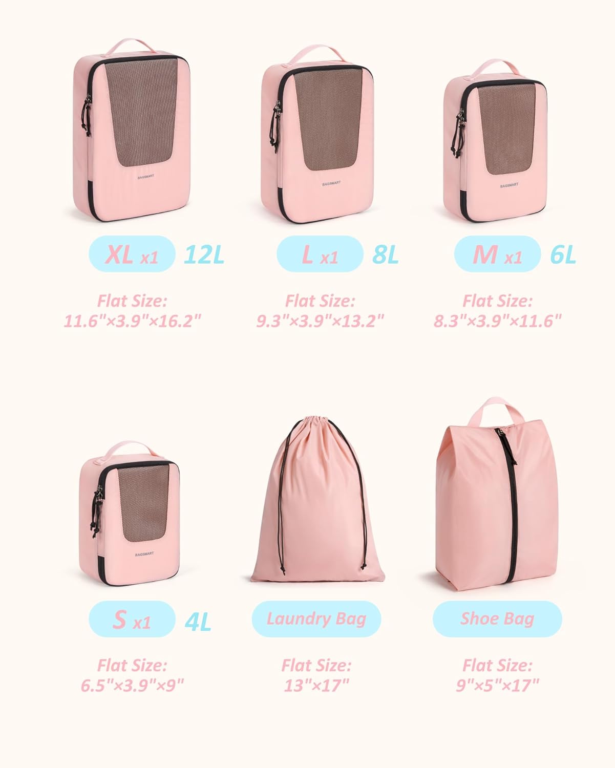 BAGSMART Compression Packing Cubes for Travel, 6 Set/5 Set/4 Set, Compression Suitcase Organizer Bags Set for Suitcases Travel Essentials, Lightweight Packing Organizers