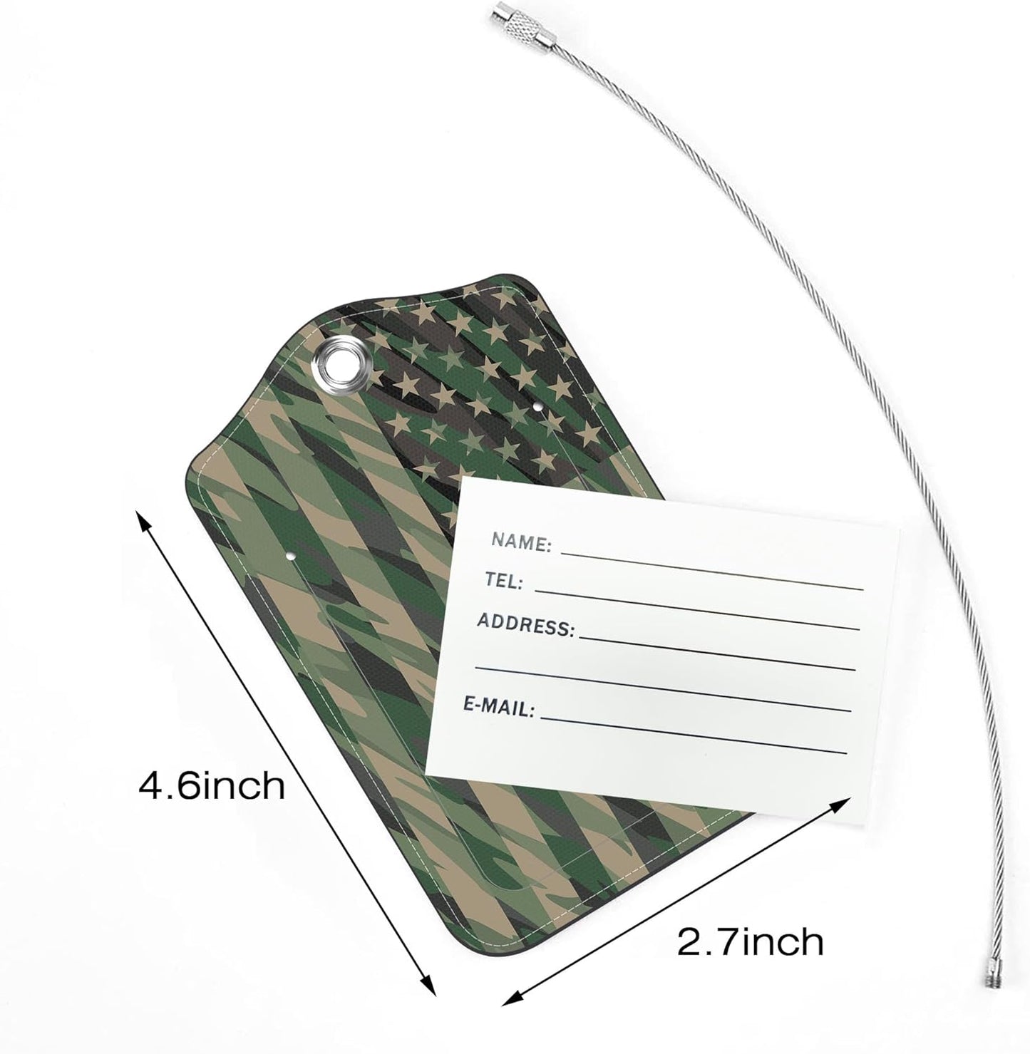 2 Pack Luggage Tags for Suitcase,Camo USA Flag PU Leather Idea Baggage Tag with Name Labels Privacy Cover Metal Ring Men and Women Travel Cruise Labels