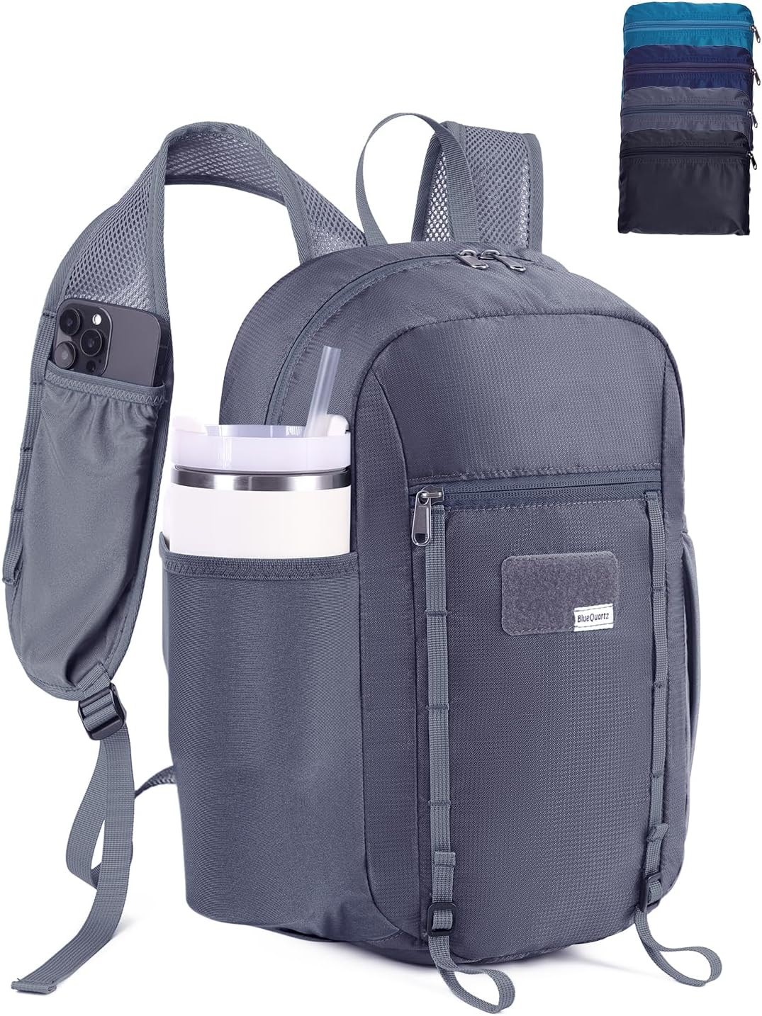 Blue Quartz 15L Hiking Backpack with Chest Pockets for Phone, Ultralight Hiking Daypack with Sternum Straps, Lightweight Foldable Packable Back Pack for Women Men(patent pending)