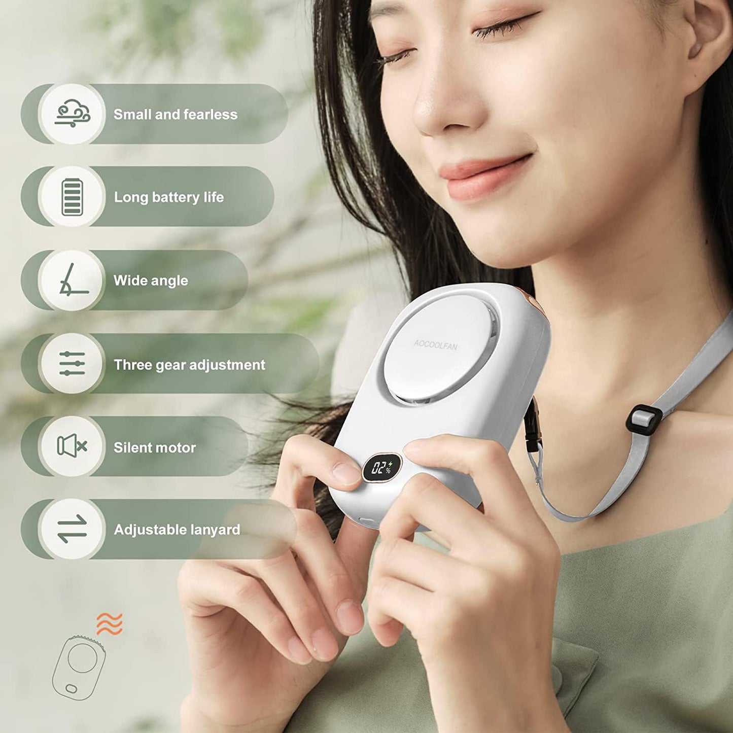 AOCOOLFAN Portable Neck Fan, Mini Small Personal Handheld Fan USB Rechargeable 3 Speed for Girls