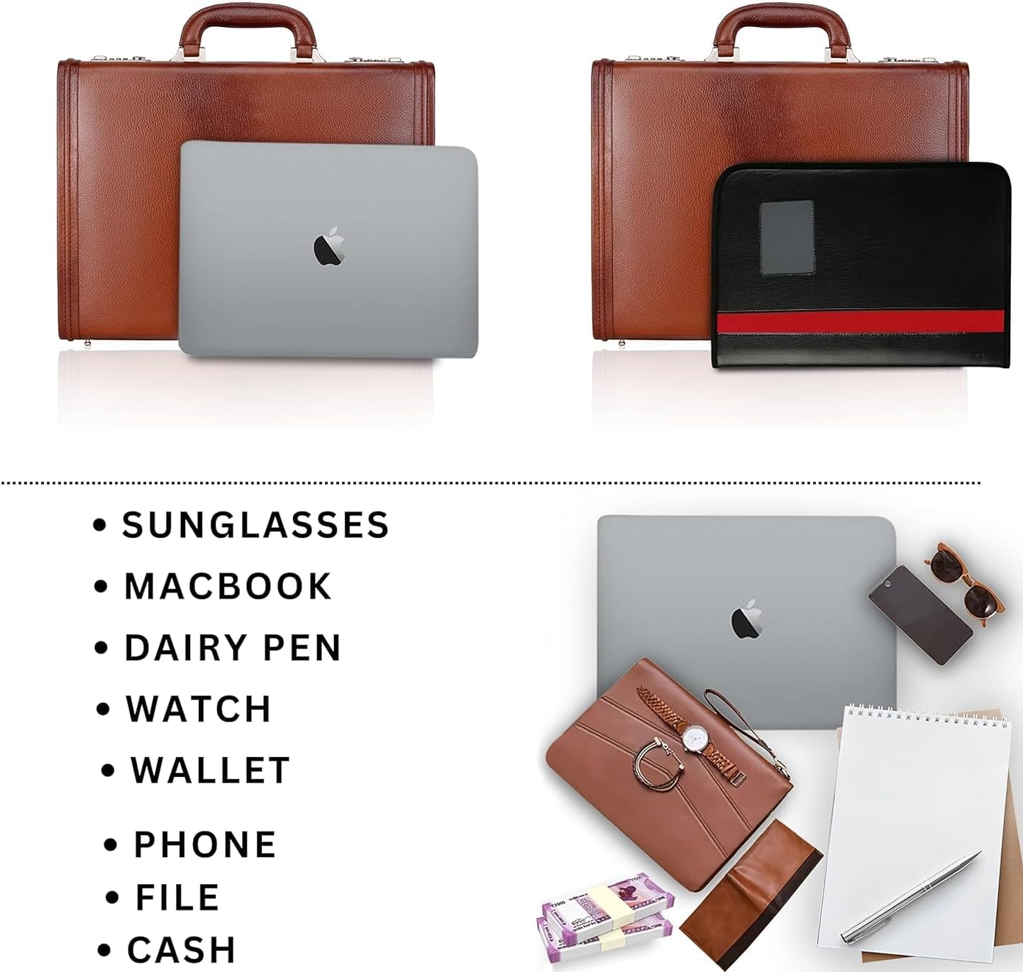 Full Grain Leather Briefcase Attache Case For Unisex Size L17xW3xH12 Inches Briefcase Bag