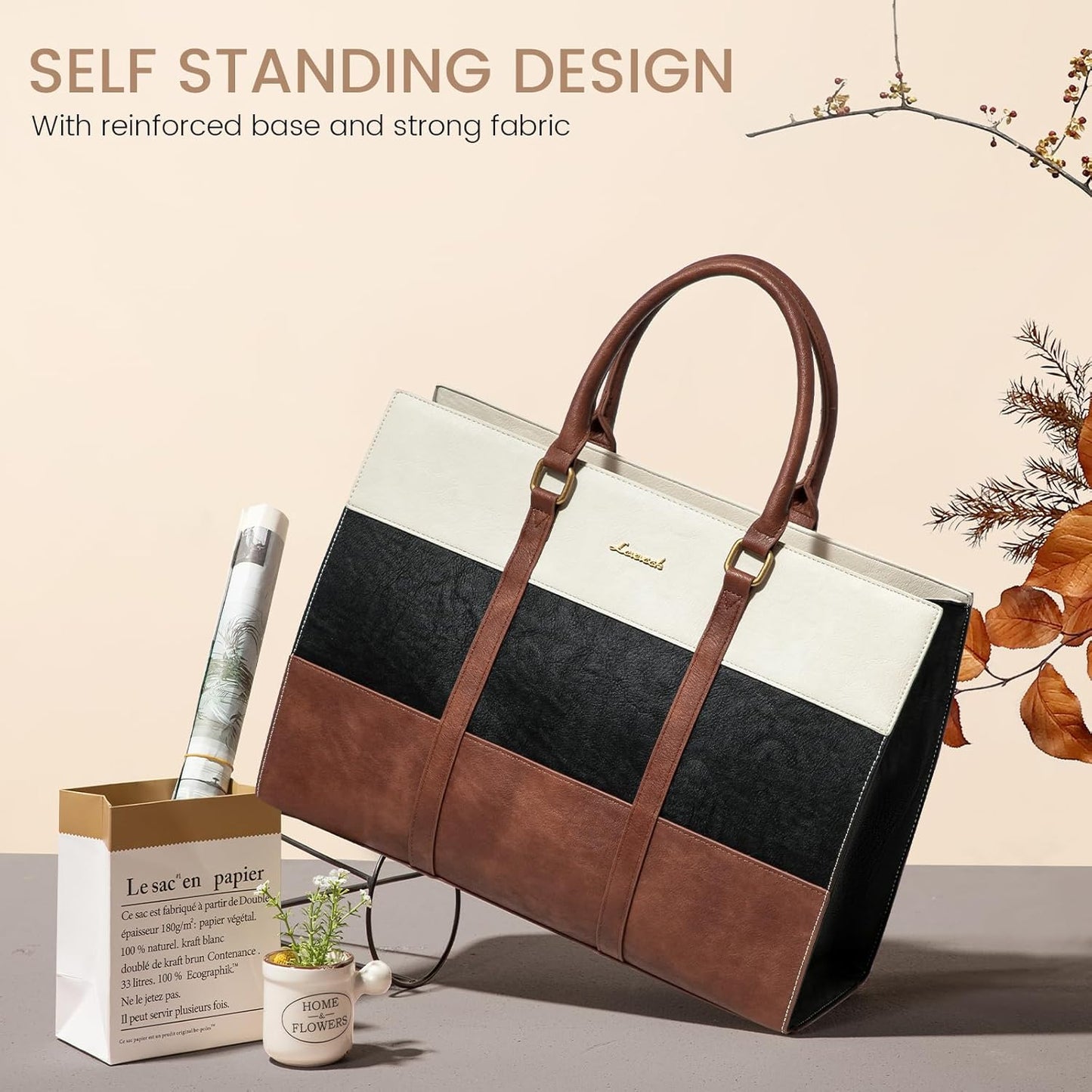 LOVEVOOK Laptop Bag for Women 17.3 Inch Laptop Tote Bag Vintage Leather Work Bags for Women Professional Computer bag