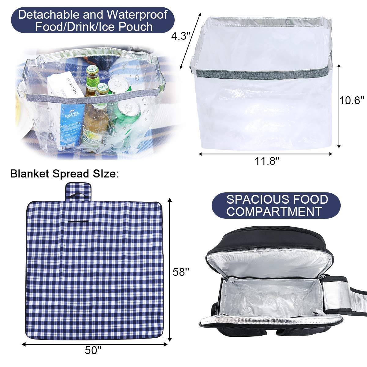 Sunflora Picnic Backpack for 4 Person Set Pack with Insulated Waterproof Pouch for Family Outdoor