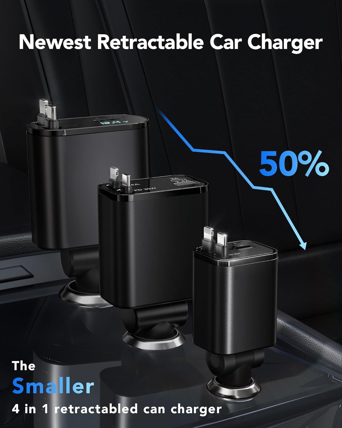 69W Fast Charging USB C Car Charger, 4-in-1 Retractable Phone Charger for iPhone 17, Travel Essentials, Gifts for Women Men, Car Accessories for Women Men, for iPhone 17 16 15 14 13, Galaxy, Pixel