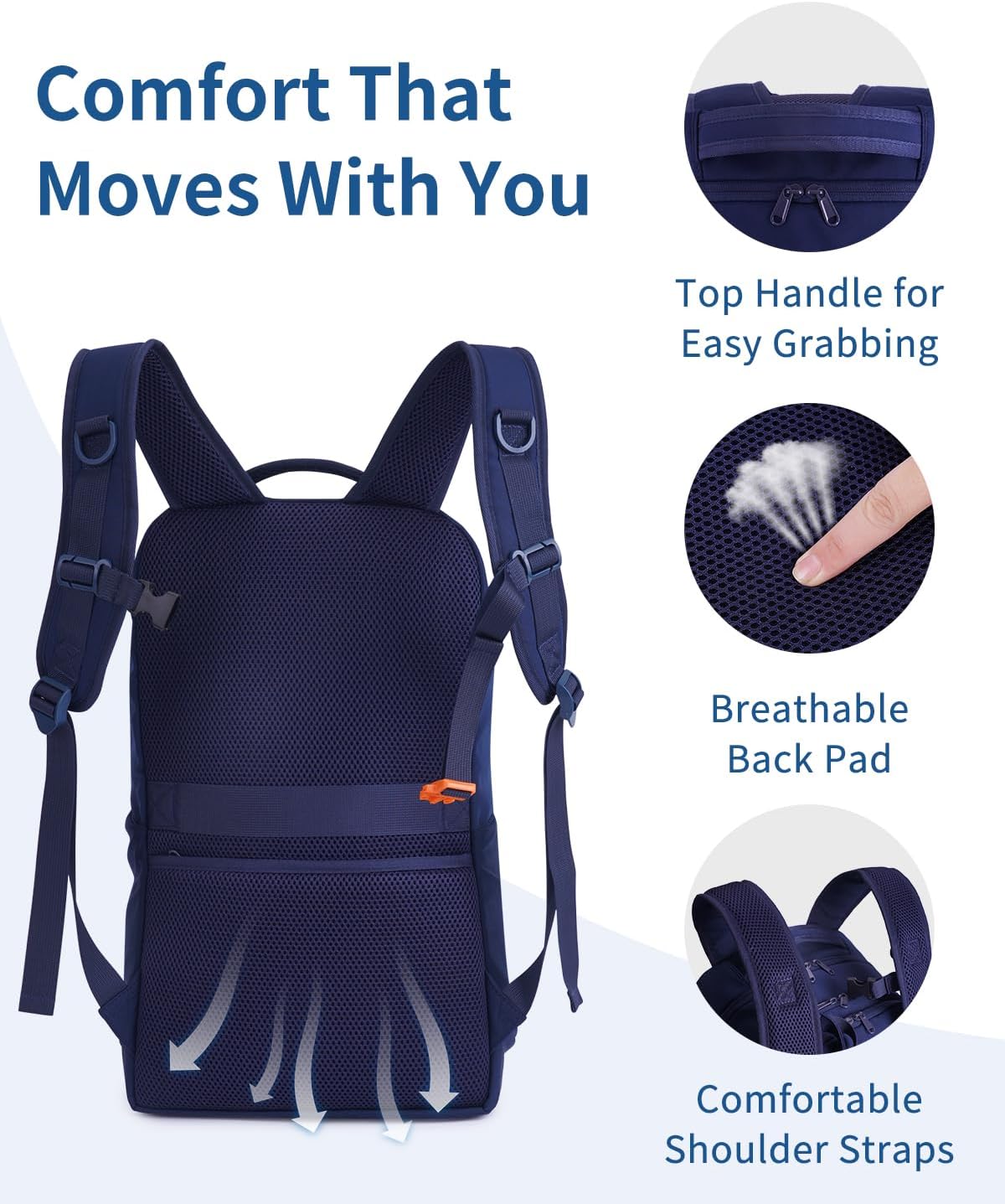 WANDF 15.6-Inch Laptop Backpack for Women, Travel Backpack Water-Resistant Lightweight College Backpack for Work Casual Business Weekender (Navy Blue)