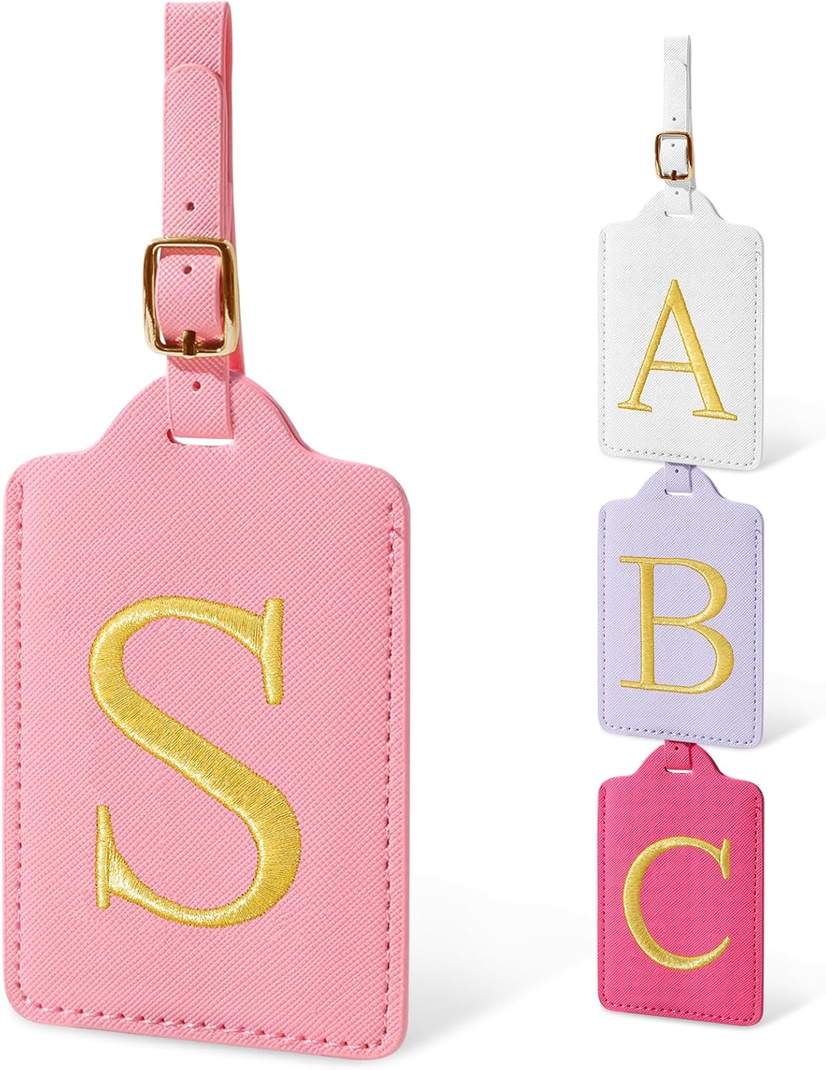Personalized Initial Luggage Tags for Suitcases, Cute PU Leather Embroidered Letter Travel Luggage