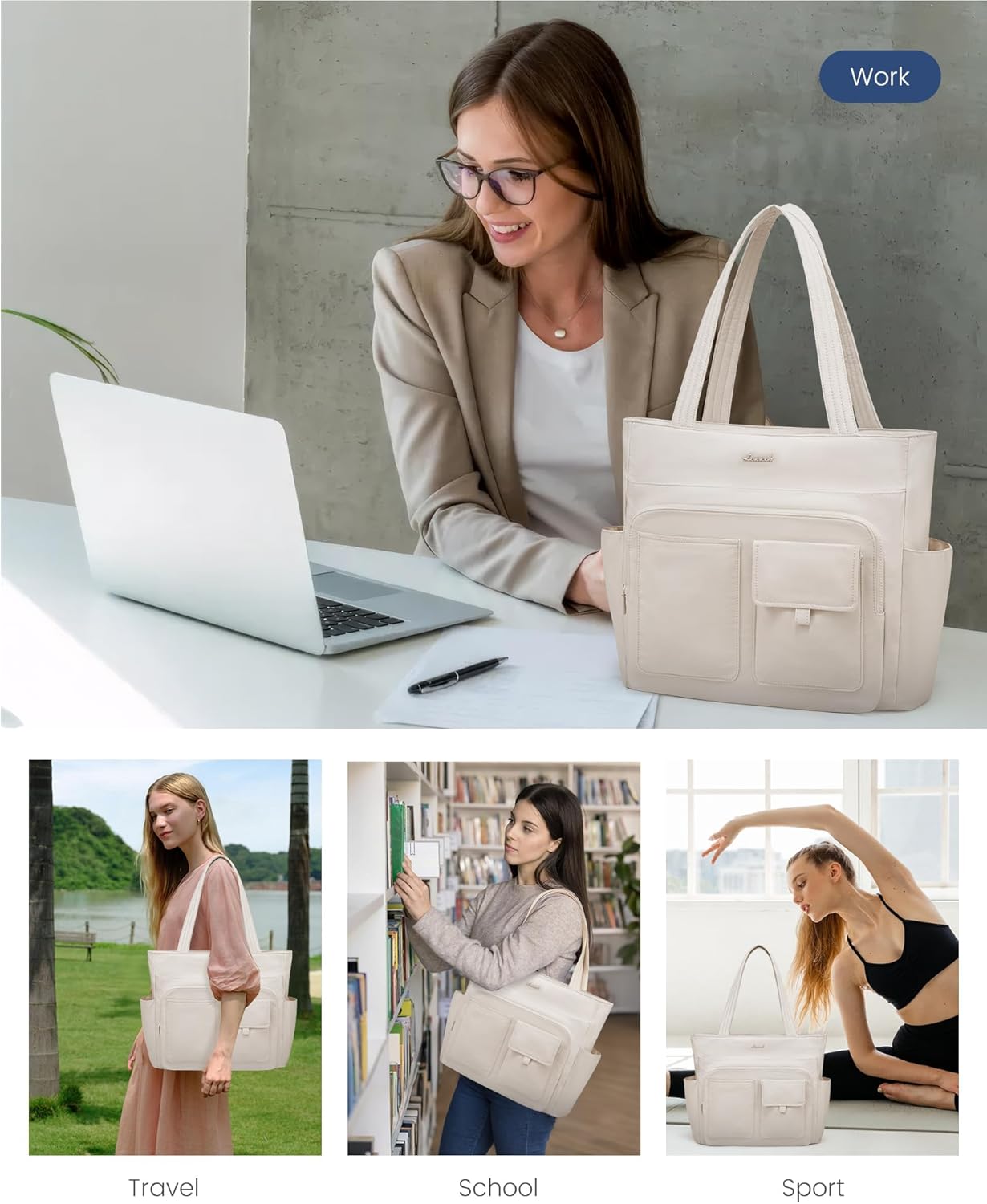LOVEVOOK Tote Bag for Women,Light Puffer Tote Bag with Multi-pockets,Stylish Carry on Laptop Bags for Daily,Travel,Work,Gym