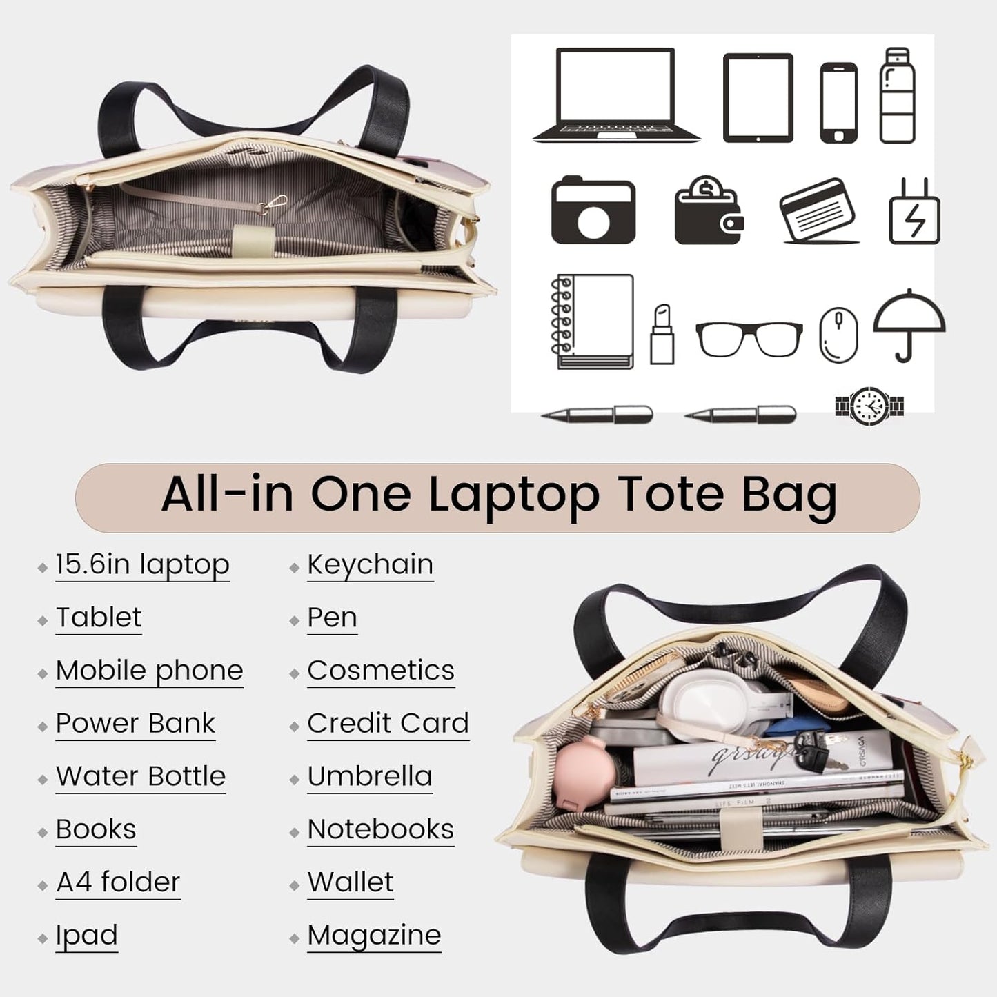 LOVEVOOK Laptop Bag for Women 17.3 Inch Laptop Tote Work Bags Professional Leather Computer Briefcase Waterproof Handbag Shoulder Large Capacity Business Teacher Office Crossbody Purse