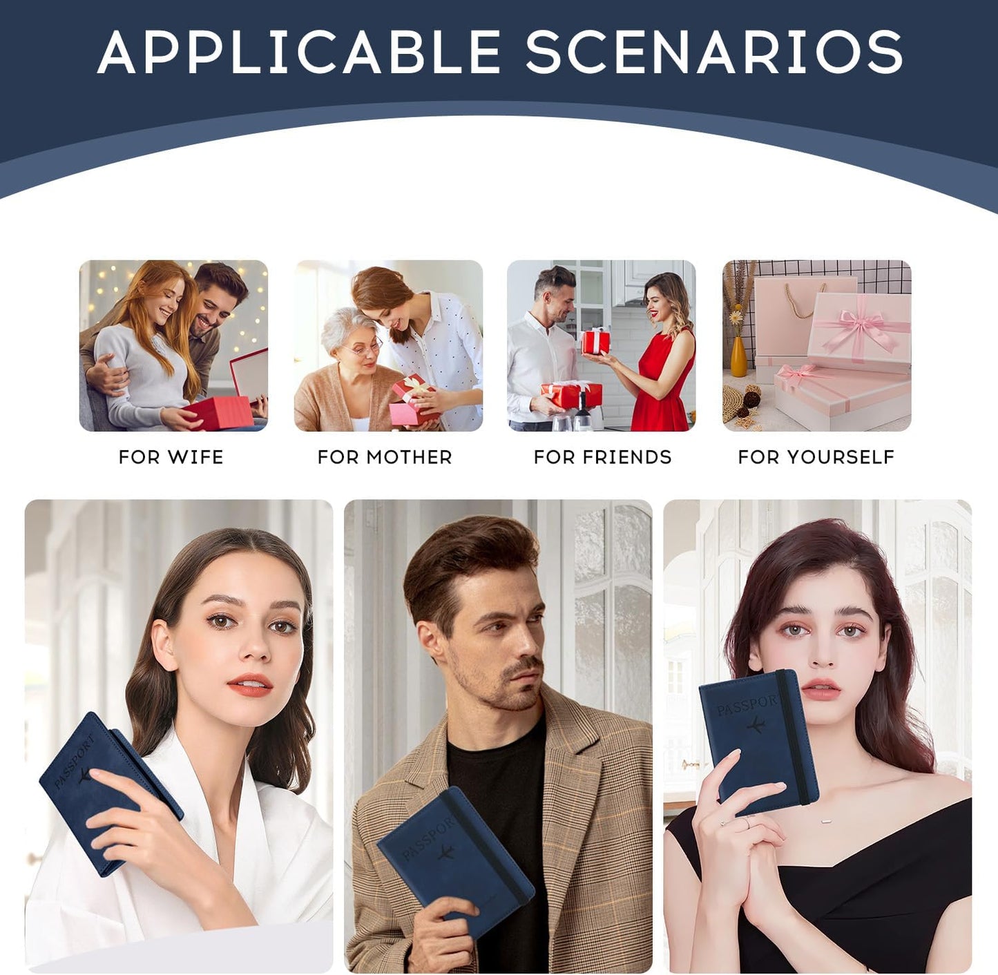 Passport Cover - RFID-Blocking Travel Wallet - Navy - Unisex Adults