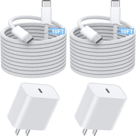 Fast Charging iPhone 17 16 15 Charger,2Pack 10 FT Long USB C Charger woven Cord with 20W USBC Fast Charger Block for iPhone 17/17 Air/17 Pro/17 Pro Max/16/16 Pro/16 Pro Max/15/15 Pro Max/Plus/iPad Pro