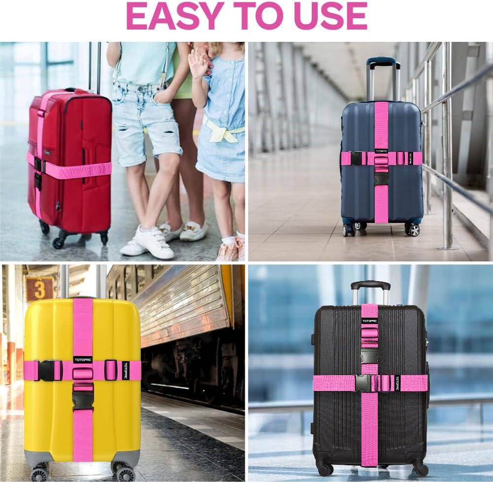 4 Pack Luggage Straps, Adjustable Suitcase Belts 72" x 2" with Quick Release Buckle, Durable Travel Accessories for Secure Luggage and Easy Identification (Pink)
