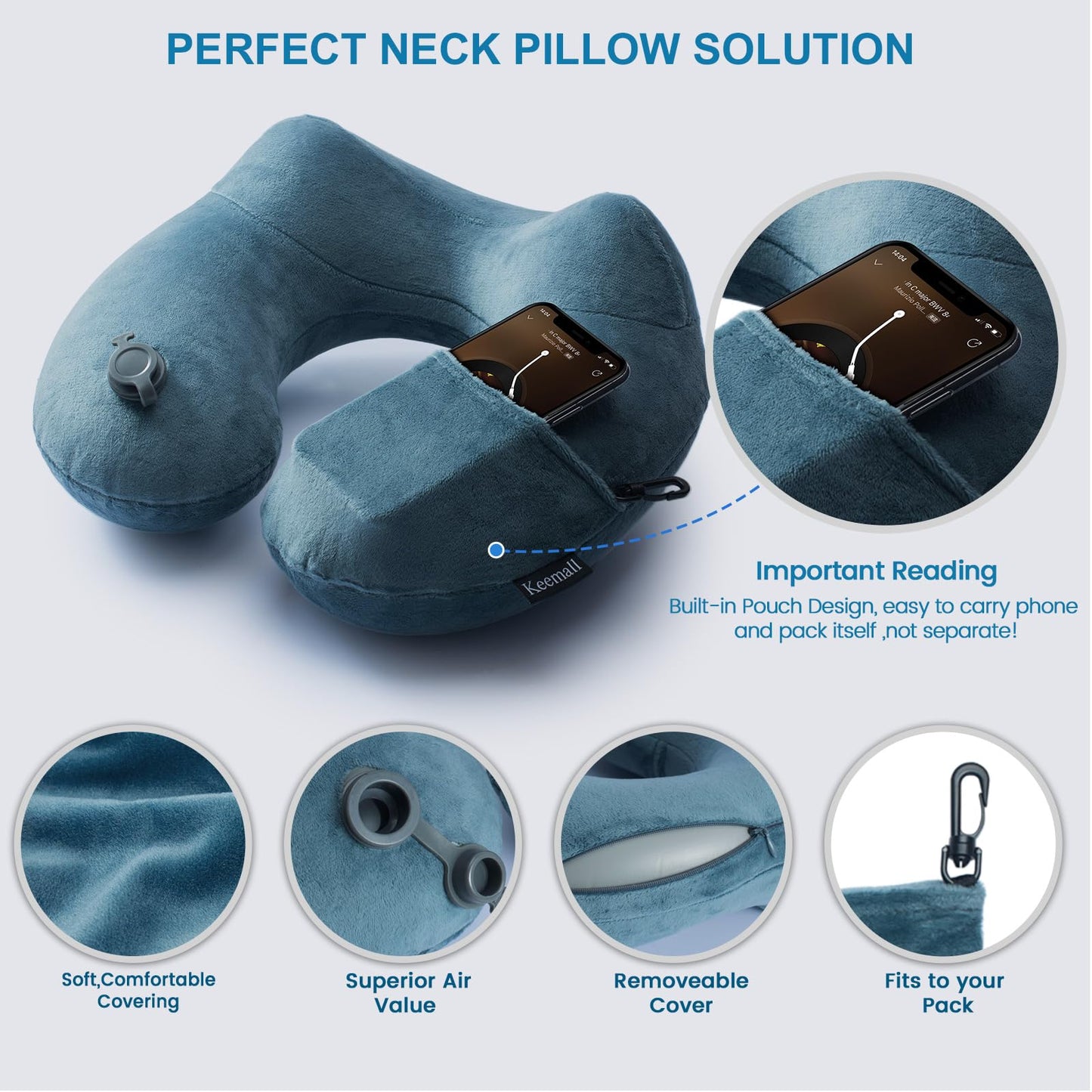 Keemall Inflatable Travel Neck Pillow, Cervical Support for Airplane & Car