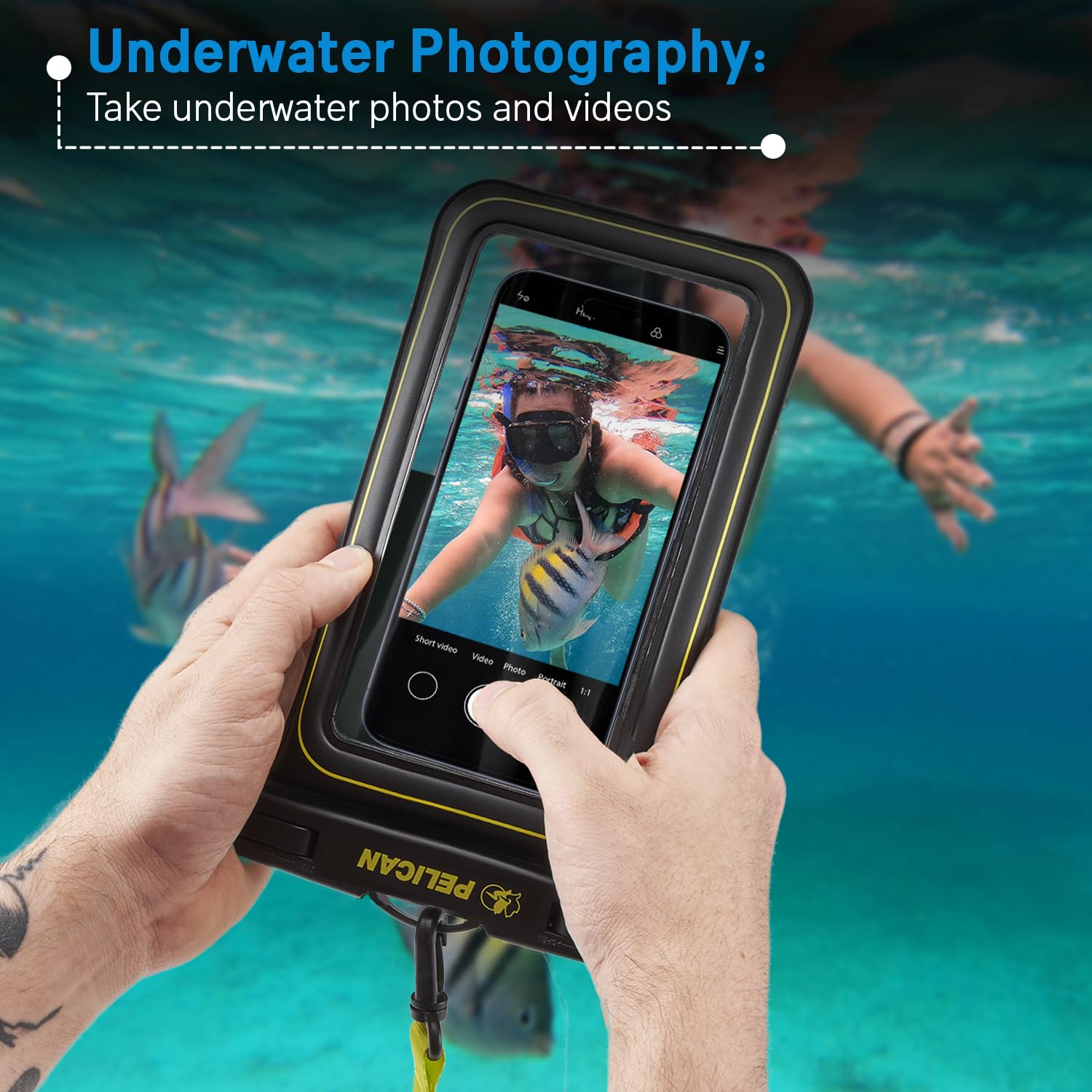 Pelican Marine Waterproof Phone Pouch (XL) - Black/Hi-Vis Yellow