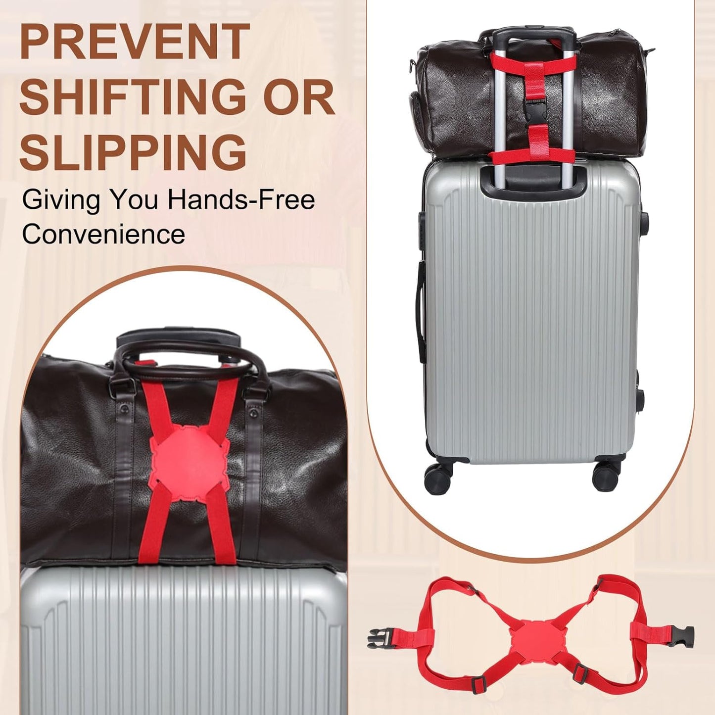 MECCANIXITY Luggage Strap Bag Bungee Elastic Suitcase Adjustable Belt for Suitcases Add A Bag Easy to Travel, Red