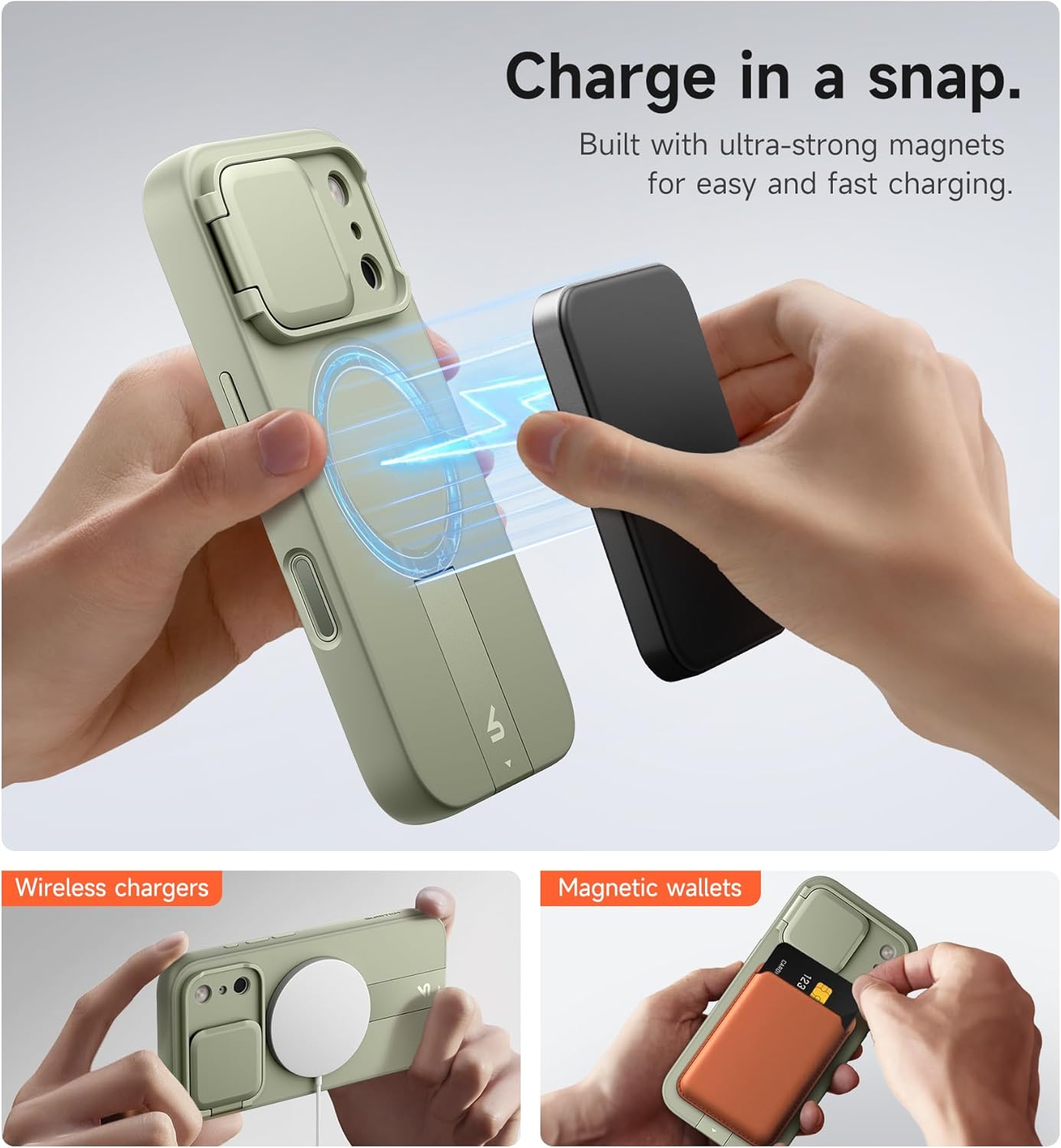 SURITCH for iPhone 17 Pro Case with Camera Control Cover, Camera Cover and Adjustable Kickstand, Compatible with MagSafe, Shockproof Bumper Protective Cases 6.3 Inch, Green