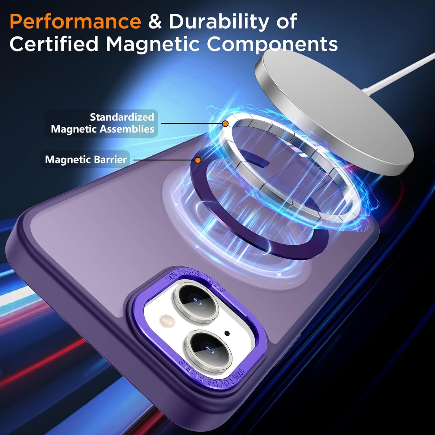for iPhone 13 Case with Kickstand, [Invisible Stand] Compatible with MagSafe, Anti-Slip Shockproof Military-Grade Protection, Magnetic Slim Translucent Phone Case for iPhone 13 (Purple)