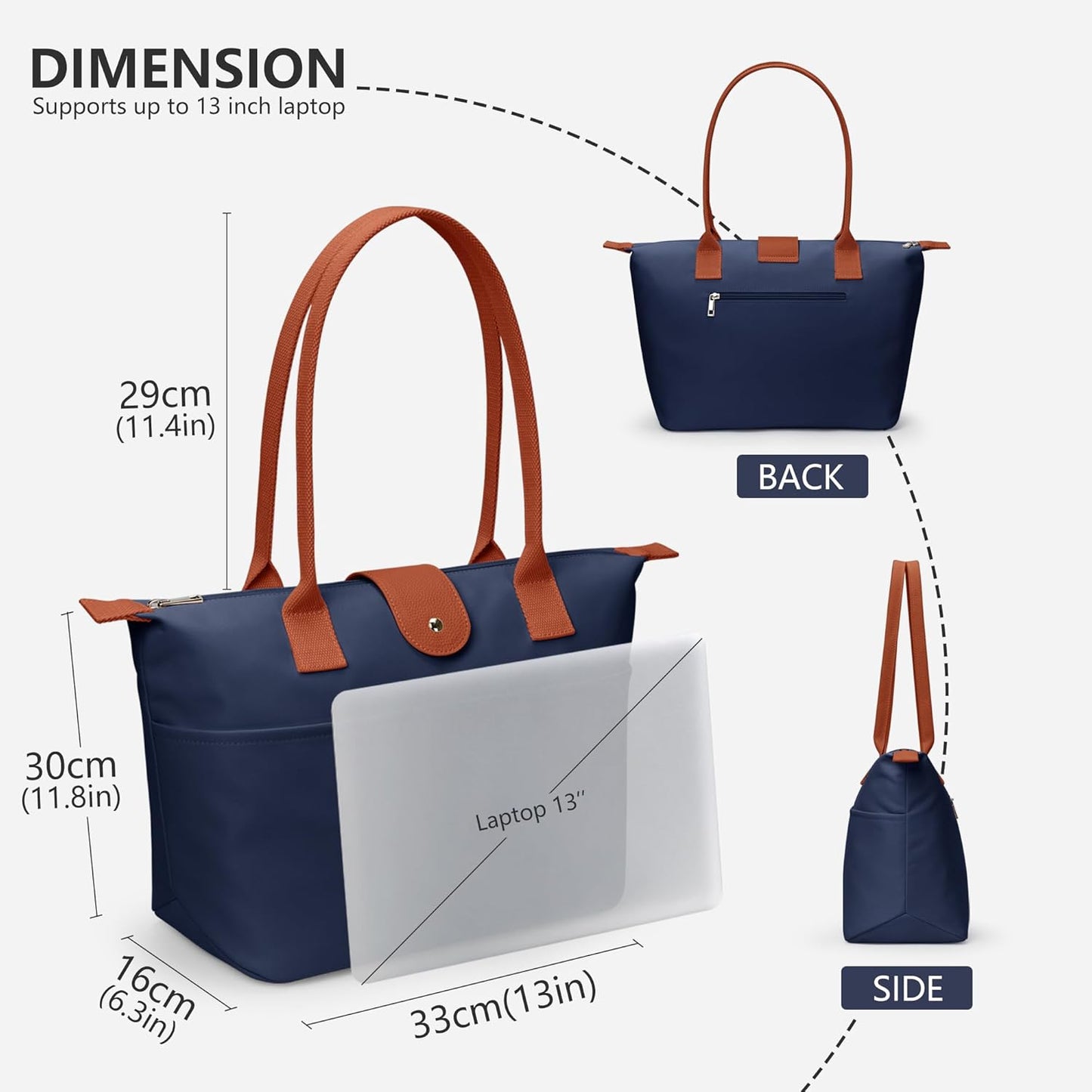 Nylon Tote Bag Women Zipper Shoulder Purse Large Hobo Top Handle Foldable Handbags for Work Travel Shopping