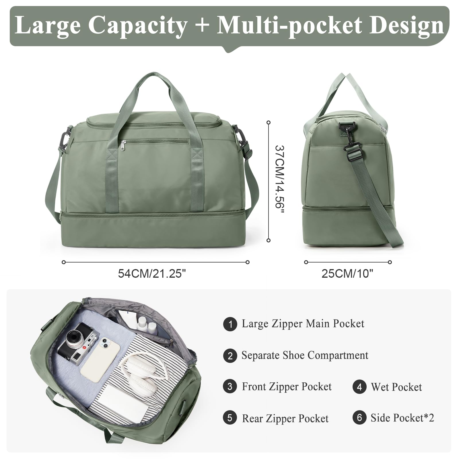 Extra Large Travel Duffle Bag,Carry on Overnight Weekend Bag with Shoes Compartment,Weekender Bags