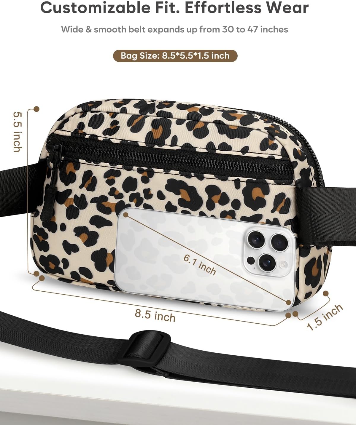 Fanny Packs for Women Cross Body Bag Waterproof Belt Bag with Adjustable Strap and Zipper Back Pocket Small Crossbody Bags Fashion Waist Packs for Workout Travelling(Leopard)