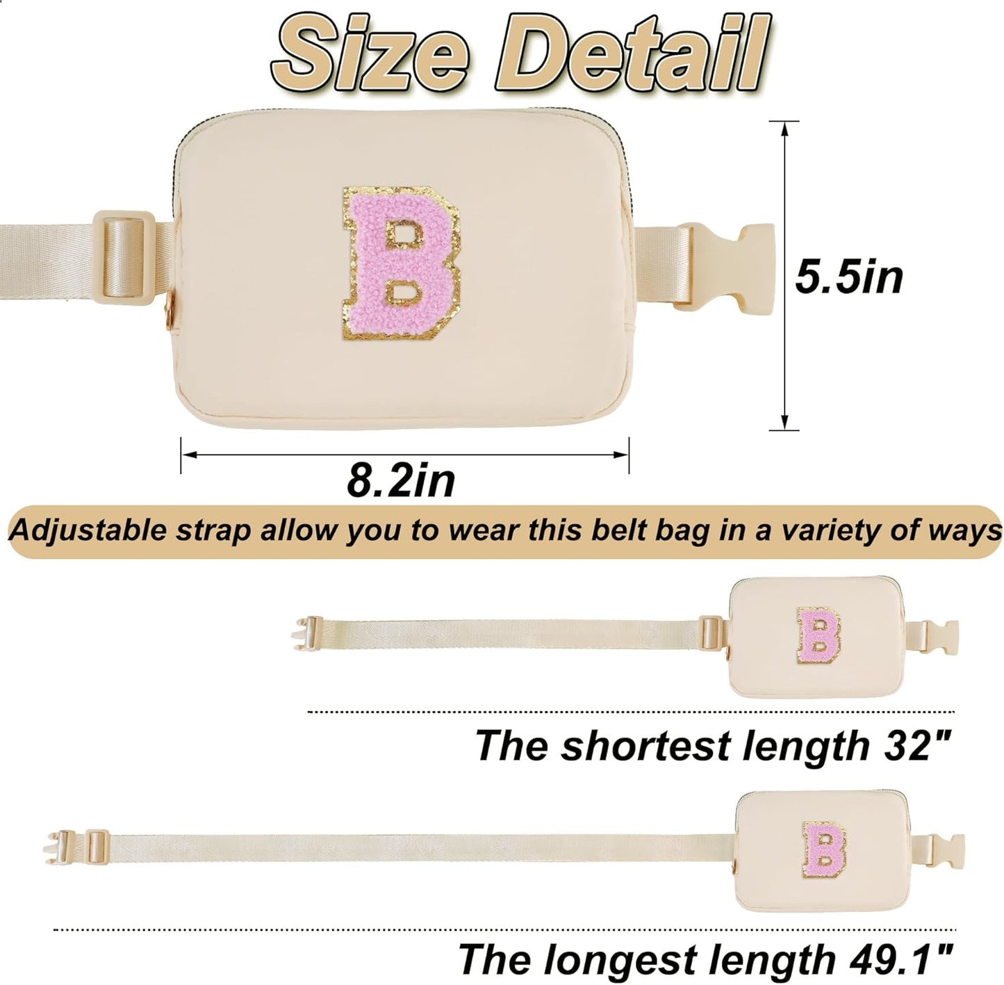 Belt Bag Fanny Pack Crossbody Bags with Initials Letter Patch Cute Stuff Birthday Gifts for Teenager Girls Trendy Stuff for Teens | Khaki,B