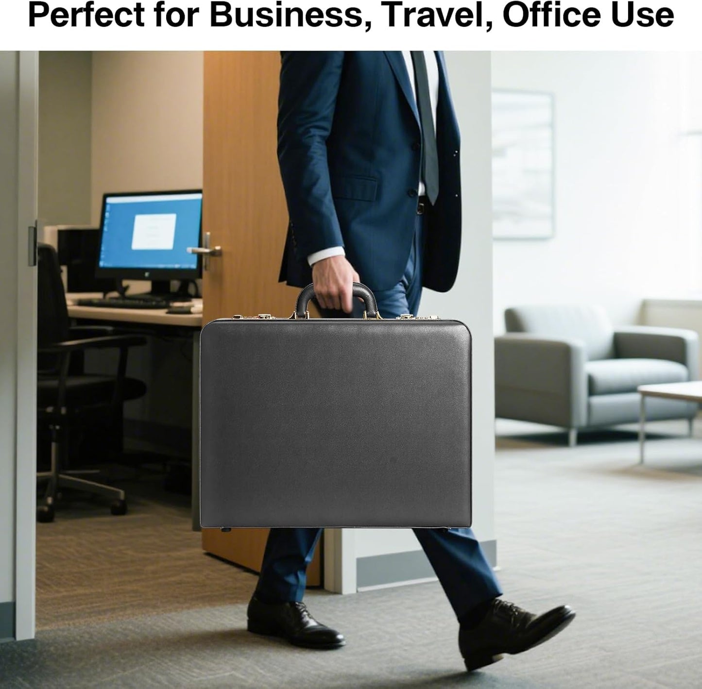 Briefcases for Men, Anti-Theft Dual Lock Briefcase with 16 Inch Laptop Compartment, Waterproof Faux Leather, Brief Cases Men with Multi File Organizer, Perfect for Office, Travel (Black)