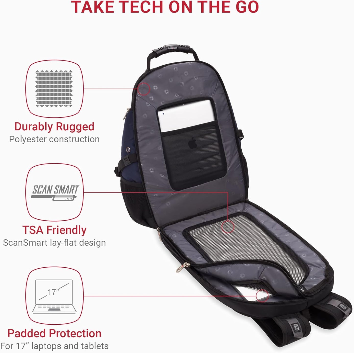 SwissGear 1900 Scansmart TSA 17 Laptop Backpack, Blue/Black, 19-Inch