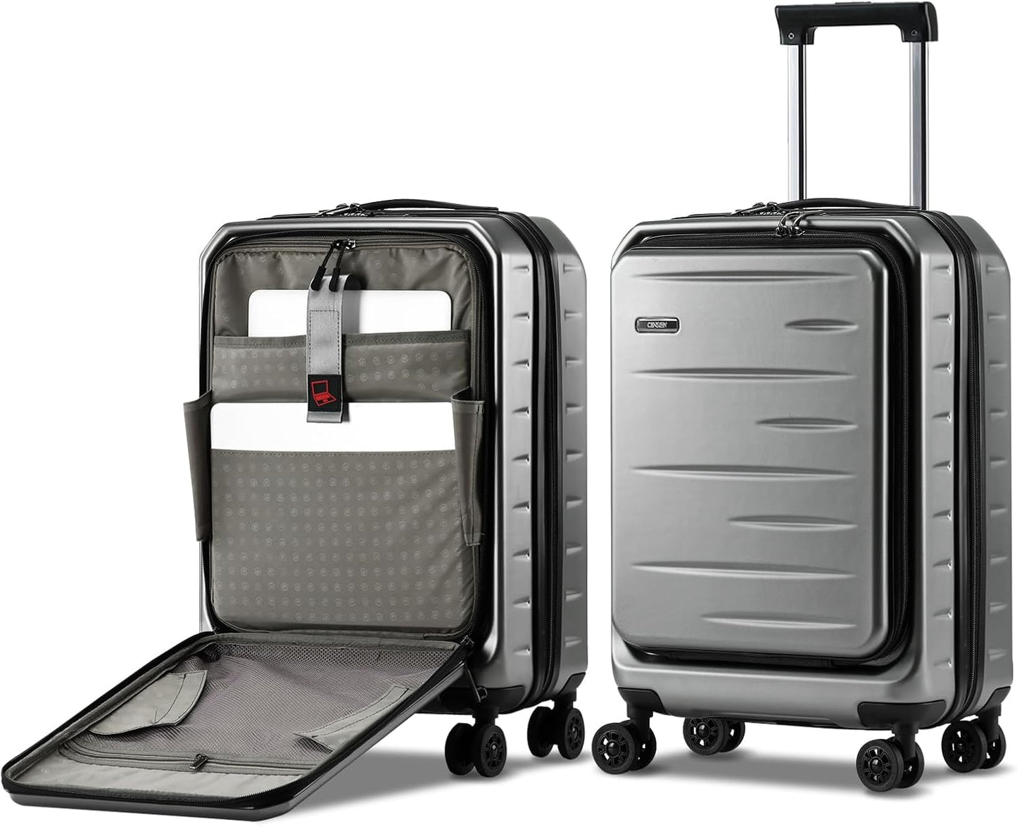 Carry On Luggage 22×14×9 Airline Approved, 20 Inch Lightweight ABS+PC Hard Shell Suitcases with Front Pocket, Spinner Wheels, TSA Lock (Dark Gray, 1PC)