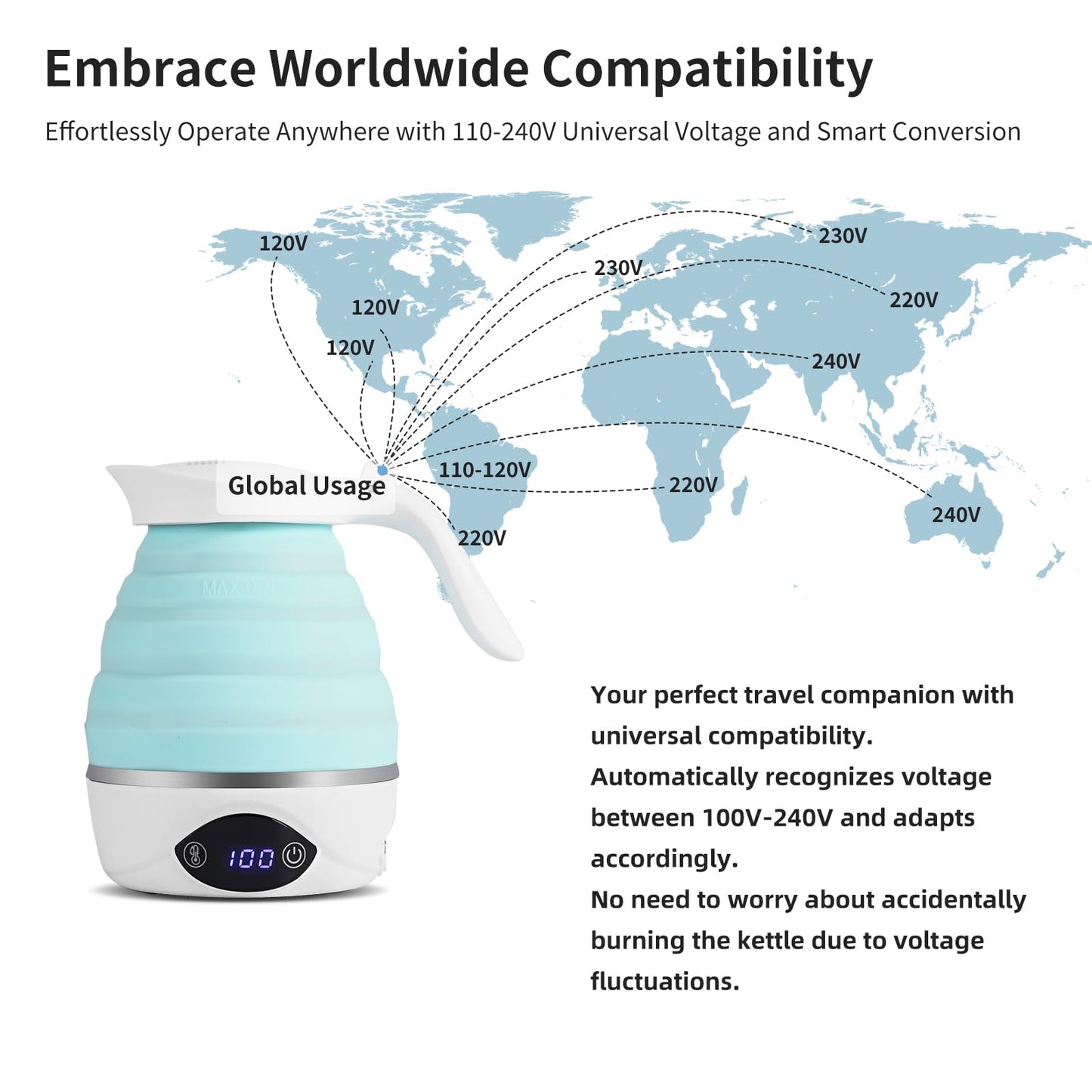 AUCOO Collapsible Travel Kettle Electric Portable Foldable Kettle for Boiling Water, Suitable for