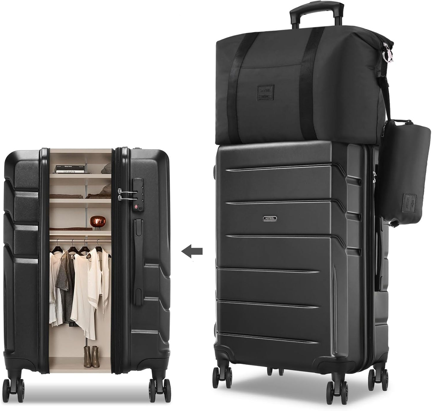 Hoteel Luggage Sets 3 Piece, 4-Yr Warranty ABS+PC Hard Shell Expandable Suitcases with Wheels, TSA Aproved Lock and Carry on Bags, Travel Suit Case Set for Men and Women, (3-Piece, Black)