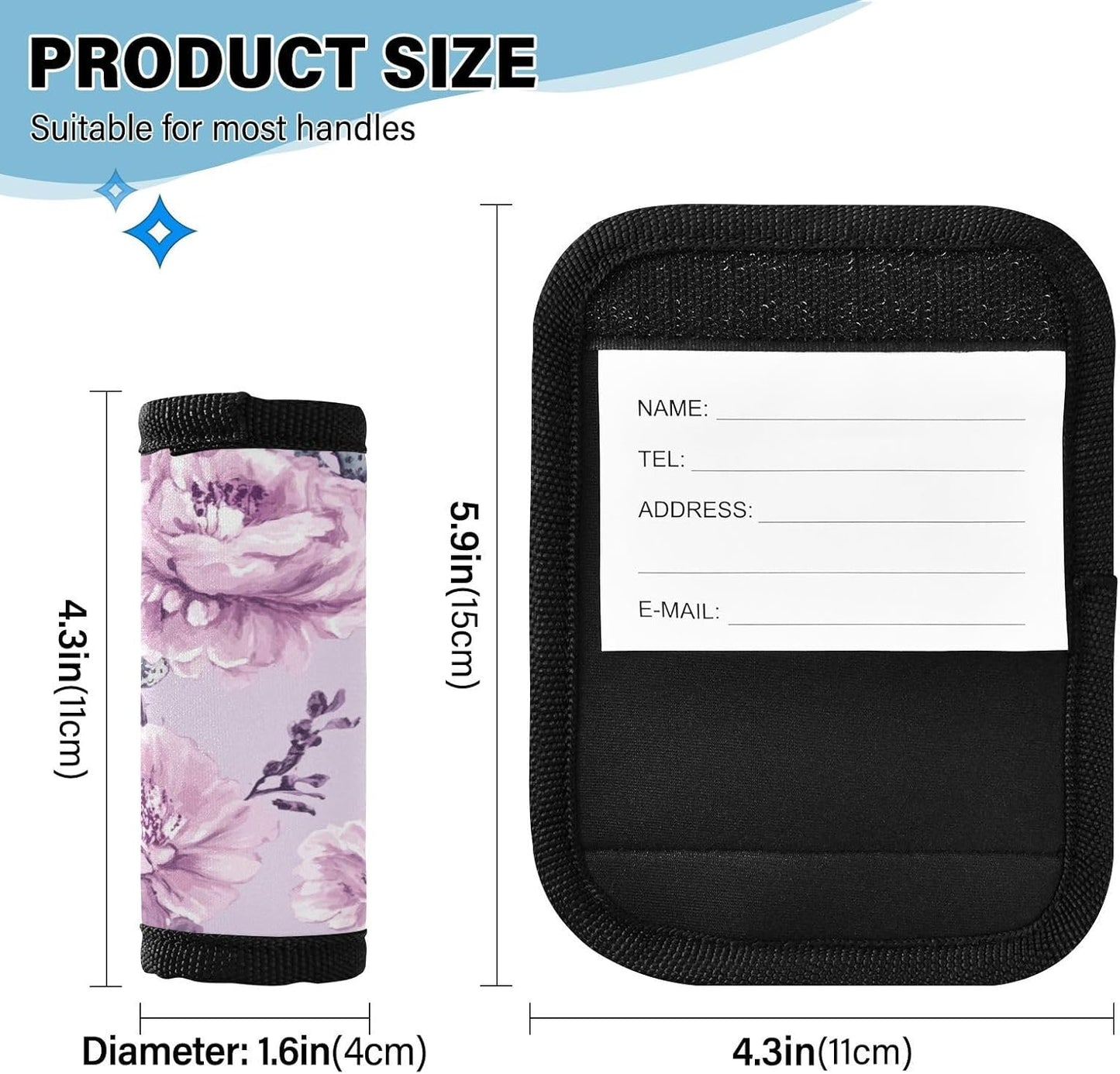 Purple Peacock and Cactus 4 Pack Luggage Handle Wraps Covers for Suitcase Identifiers Bag Tags