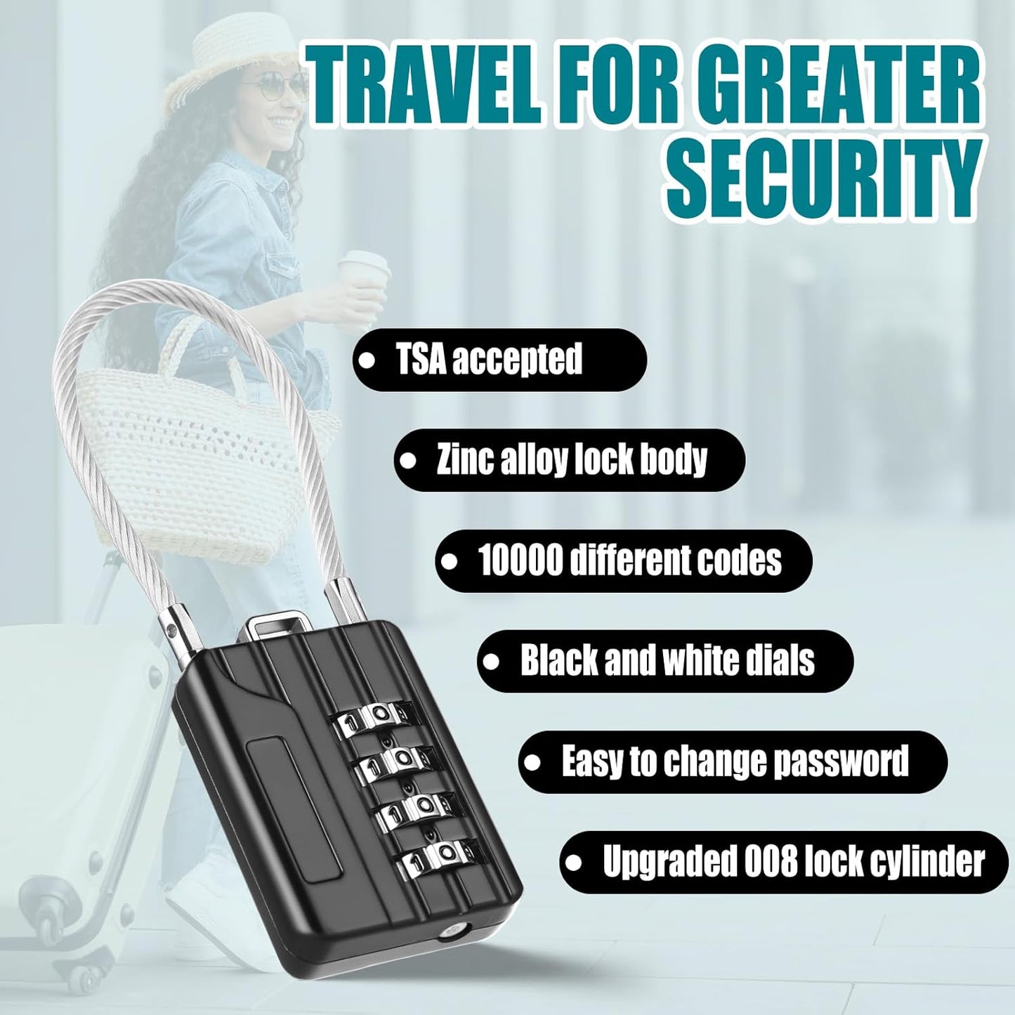 Moxweyeni 32 Pack Luggage Combination Lock 4 Digit Cable Padlock for Gym Padlock Waterproof Resettable Padlocks for Travel Suitcase Backpack School Gym Cabinet (Black)