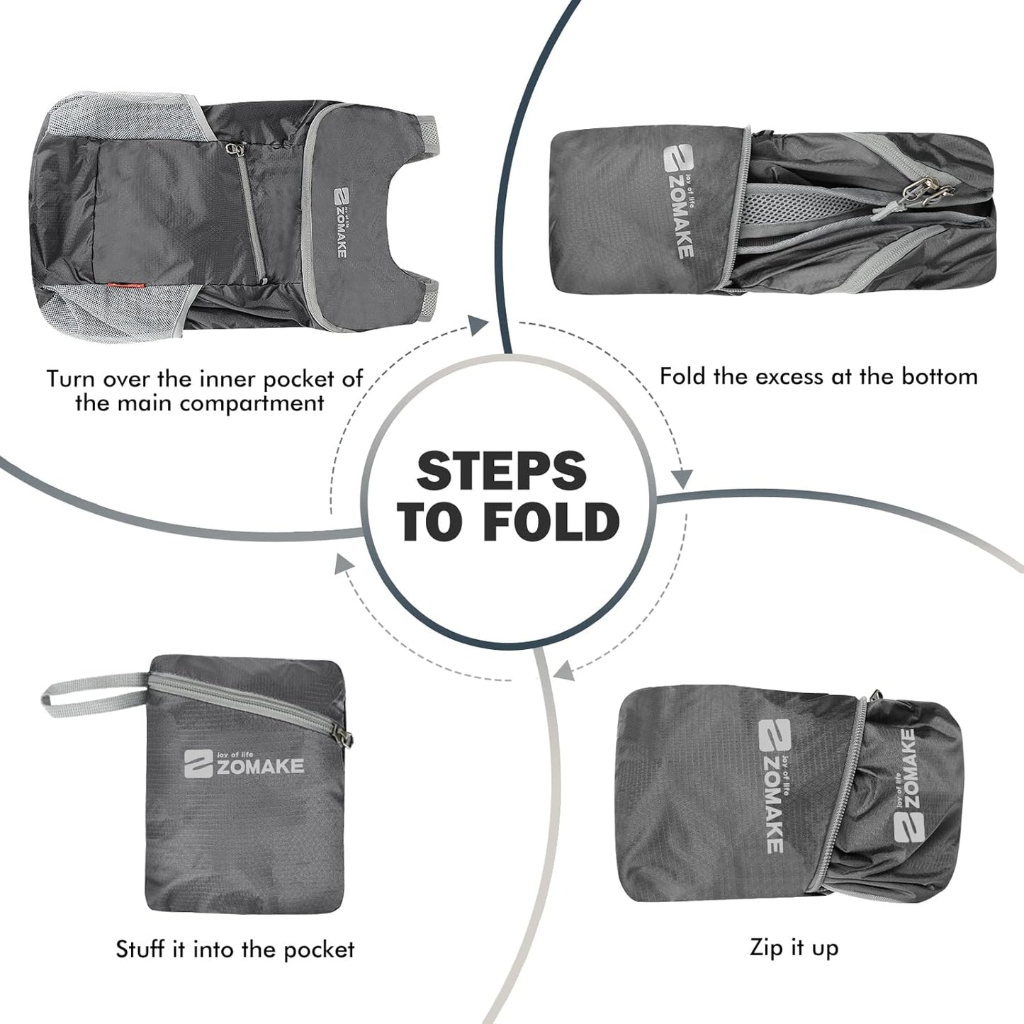ZOMAKE Lightweight Packable Backpack 14L, Foldable Backpacks Small Daypack Hiking Daypacks Water Resistant Day Bag for Travel(Medium Grey)