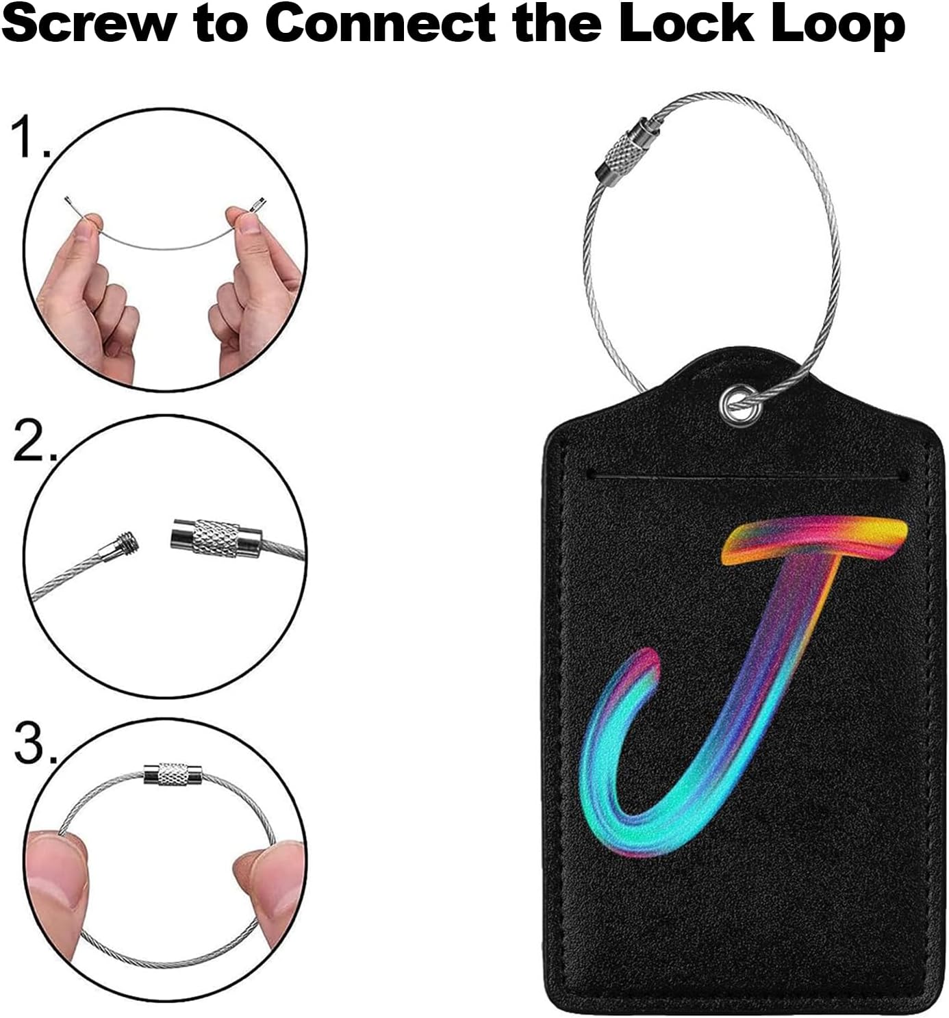 2 Pack Initial Luggage Tags for Suitcase, Colorful Letter Design Cruise Name Bag Tags, Novelty Baggage Identifiers with Full Privacy Cover, Leather ID Label for Women Men Kids Travel, Rainbow Letter J