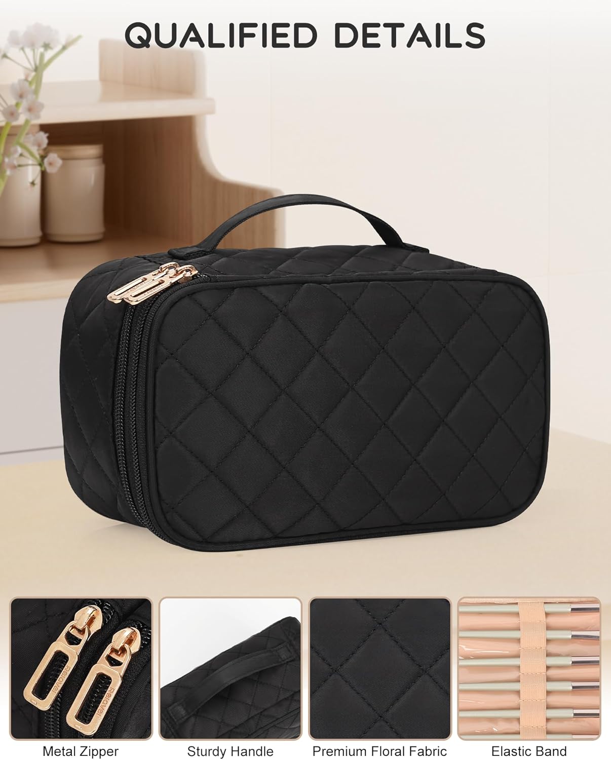 Relavel Makeup Bag, Small Makeup Bag for Women, Travel Cosmetic Bag, 2 Layers Waterproof Makeup