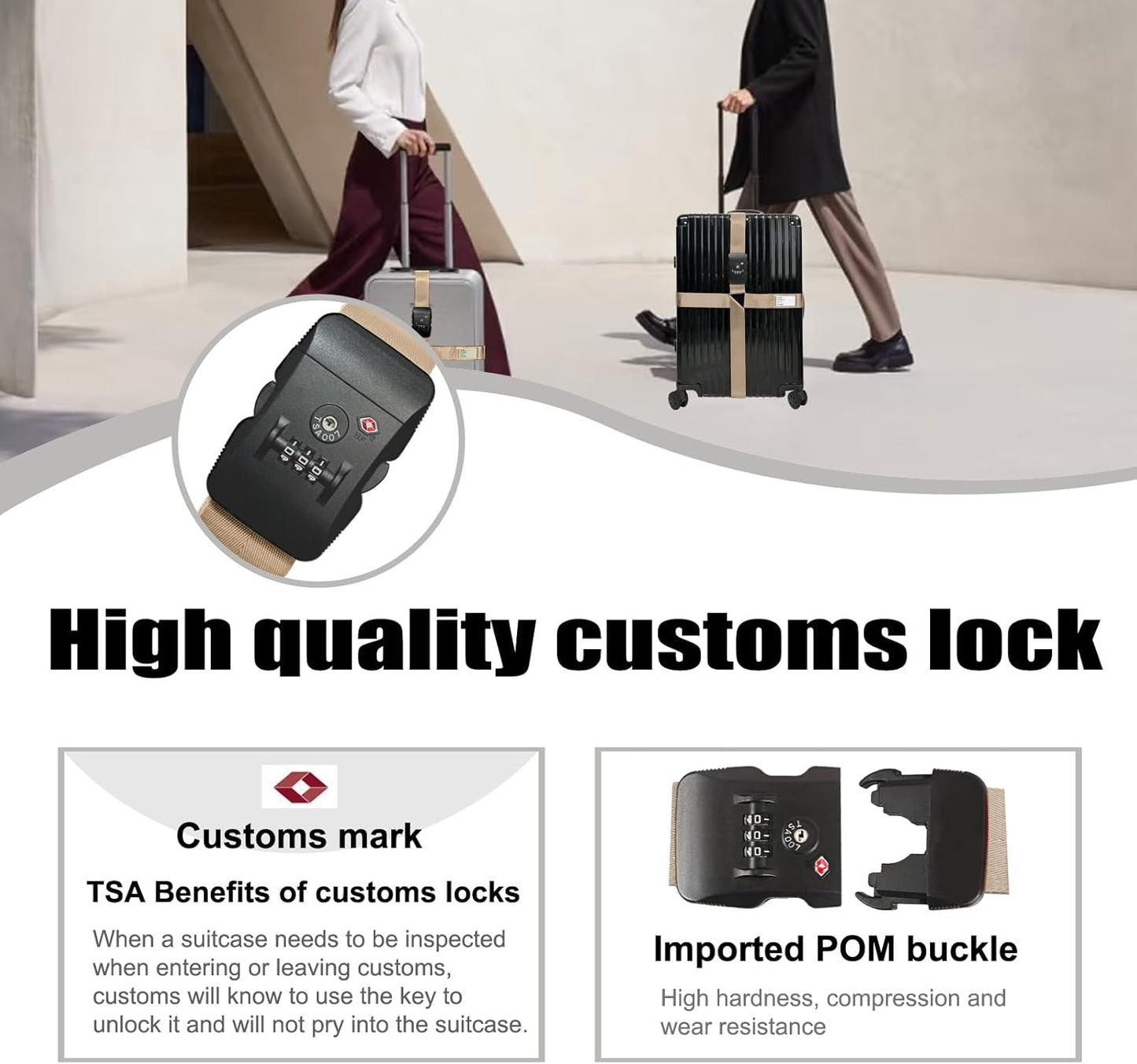 Luggage Straps TAS,Travel Strap with Name tag,Easy to Identify,Luggage Straps TSA Approved with Lock,Combination Luggage Lock with Adjustable Length,Compatible with 20-34 inch Luggage(Khaki 1 Pack)
