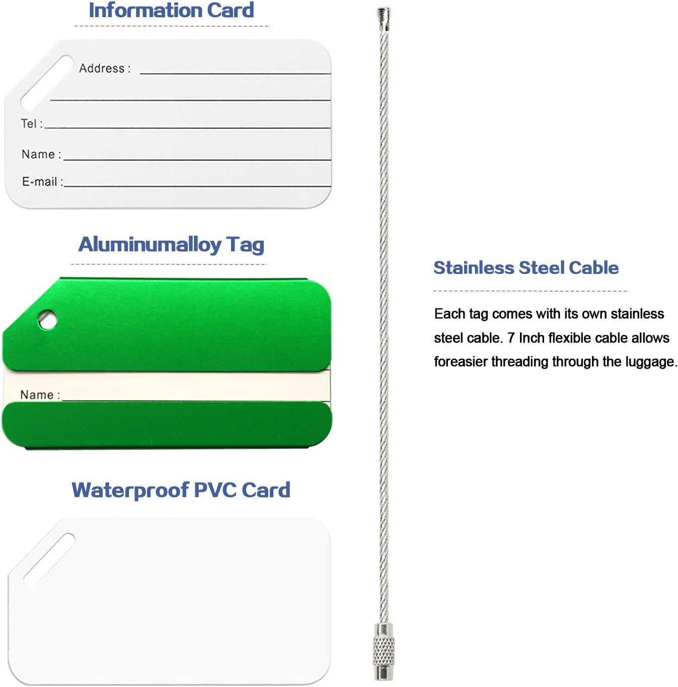 Aluminum Luggage Tags, Luggage Tag Holders for Travel Luggage Baggage Identifier by Ovener (2Pack Green)