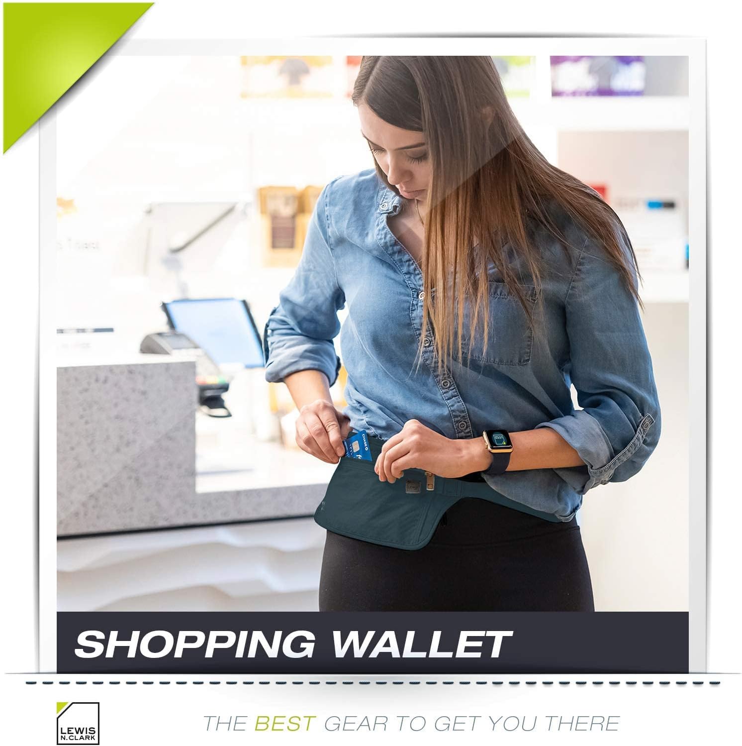 Lewis N. Clark RFID Blocking Money Belt Travel Pouch Waist Stash + Credit Card, Id, Passport Holder