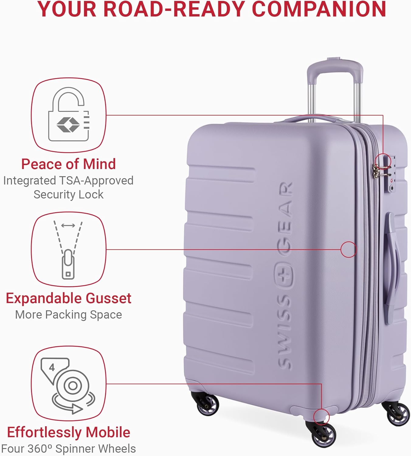SwissGear 7366 Hardside Expandable Luggage with Spinner Wheels, Evening Haze, Checked-Medium 23-Inch