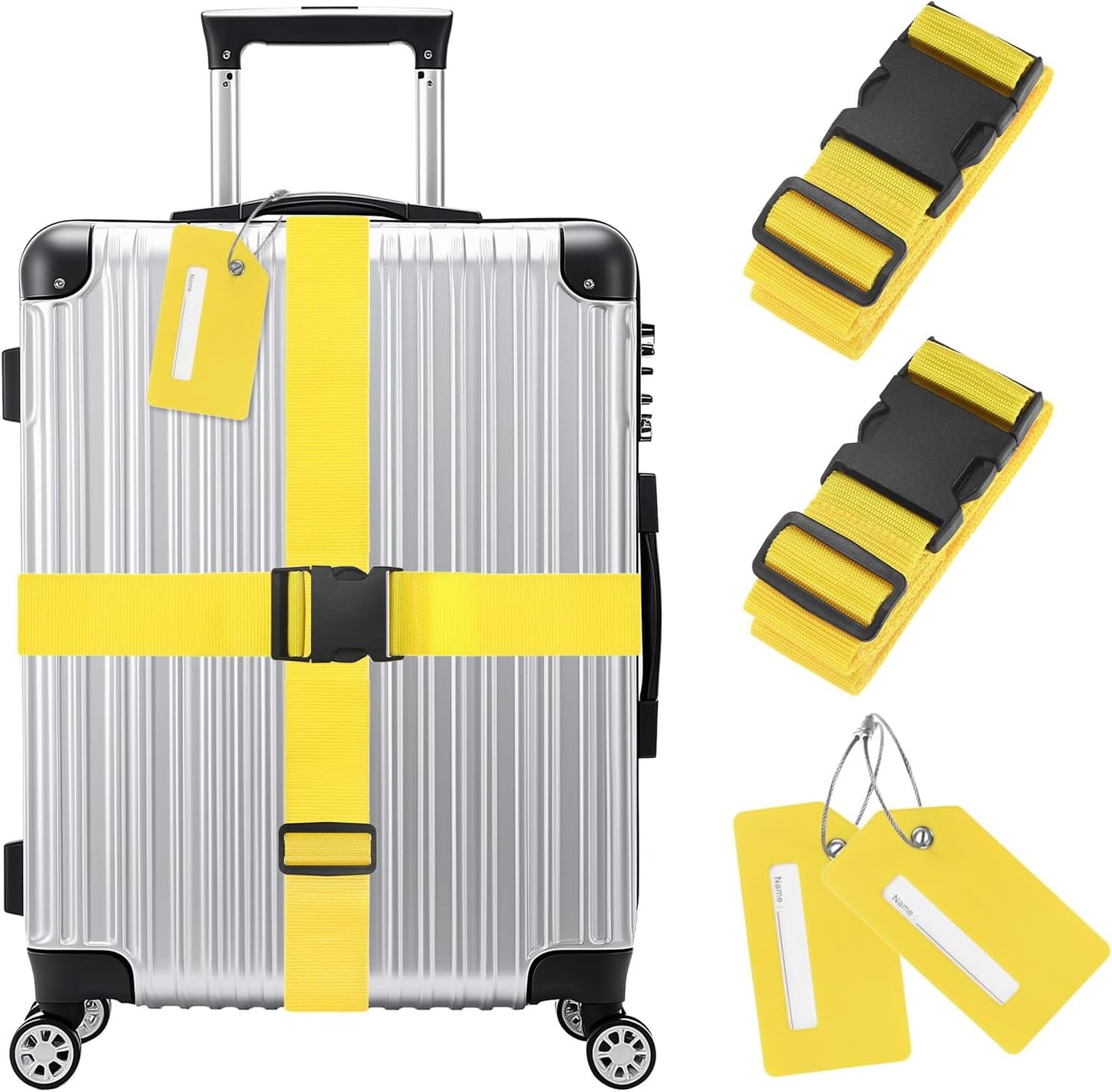 2-Sets Luggage Straps TSA Approved, Travel Straps for Luggage Suitcase Tags Set, Adjustable Suitcase Belt [Yellow]