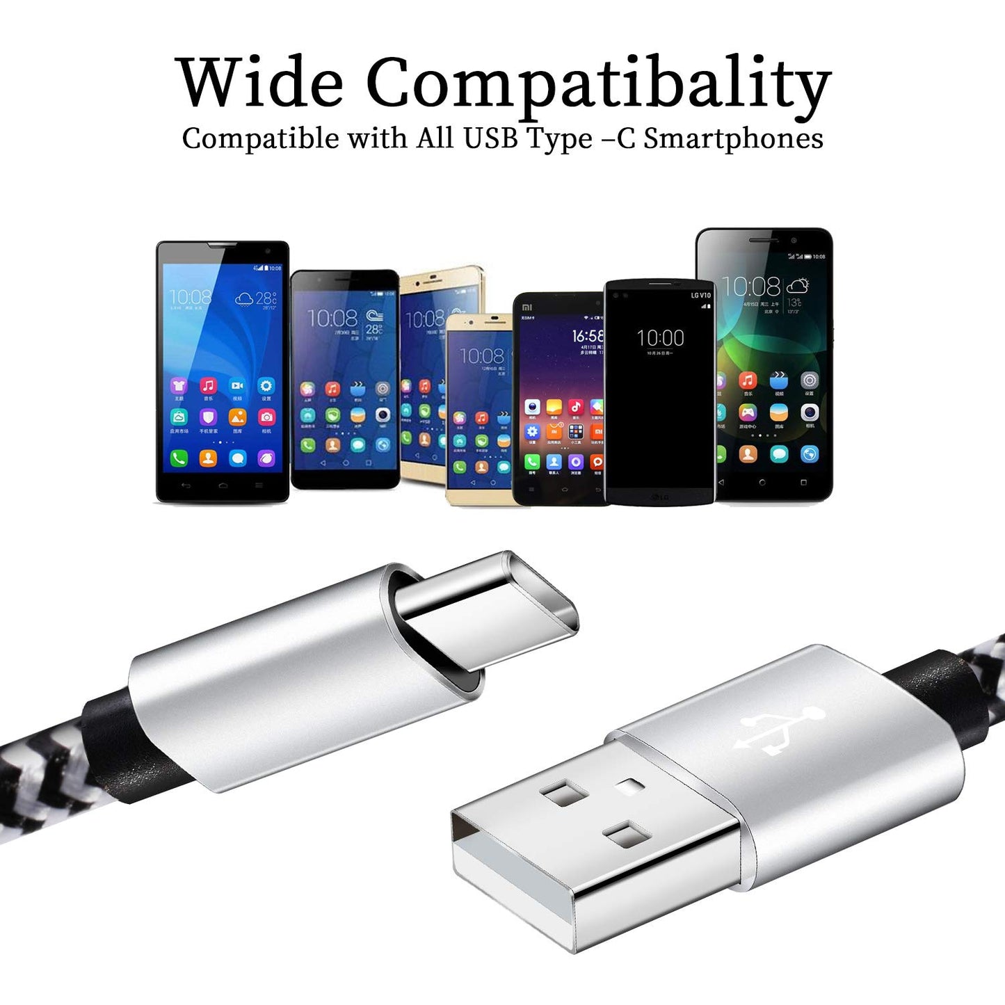 USB Type c Cable, 5 Pack (6FT) Nylon Braided USB C Cables 3A Fast Charging Charger for Samsung Galaxy S9/S8 Note8/9 20 10 S21 S20 S10 Plus C Cord